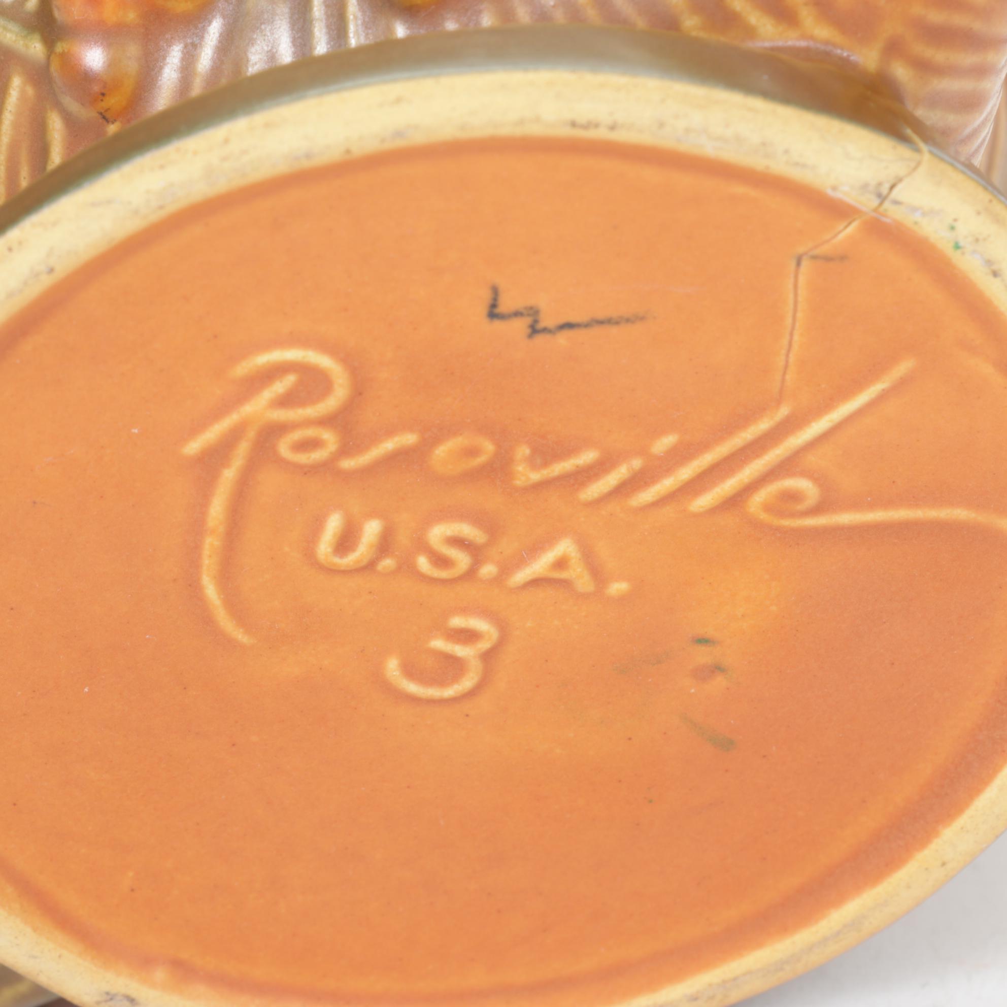 Roseville Pottery "Bushberry" Brown Glaze Cornucopia Vase with Flower Frog