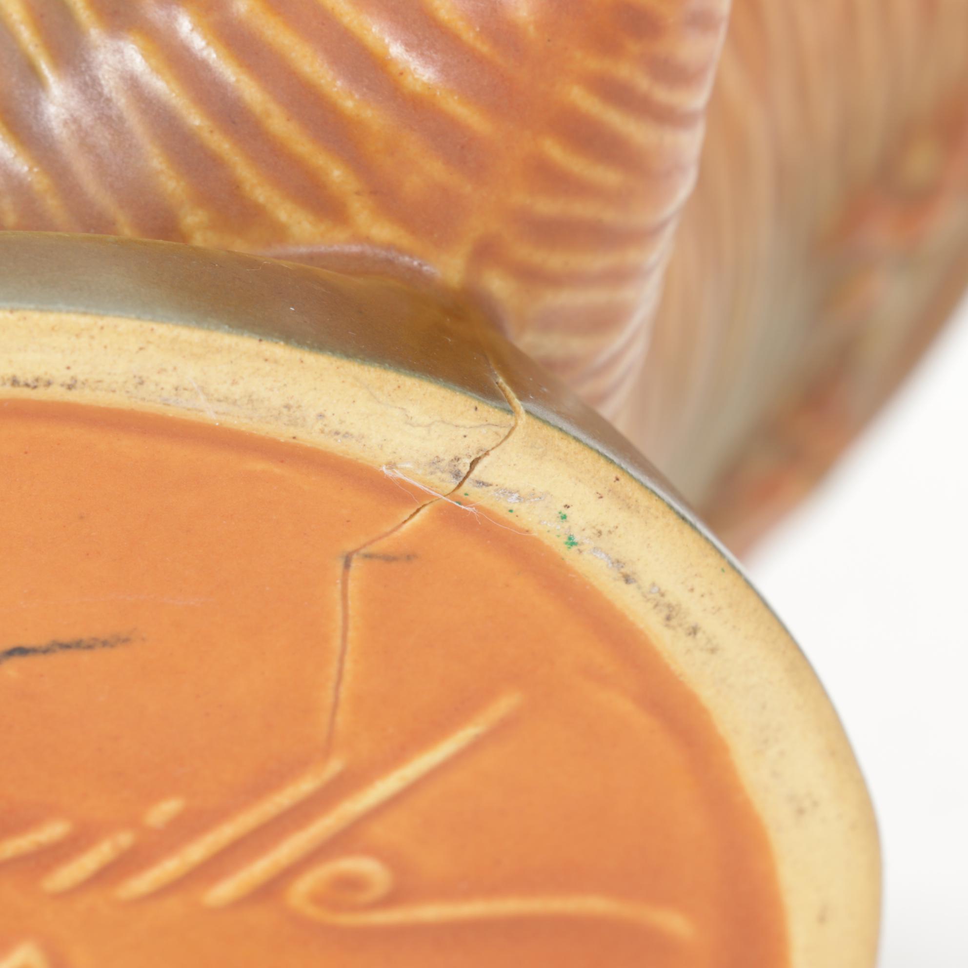 Roseville Pottery "Bushberry" Brown Glaze Cornucopia Vase with Flower Frog