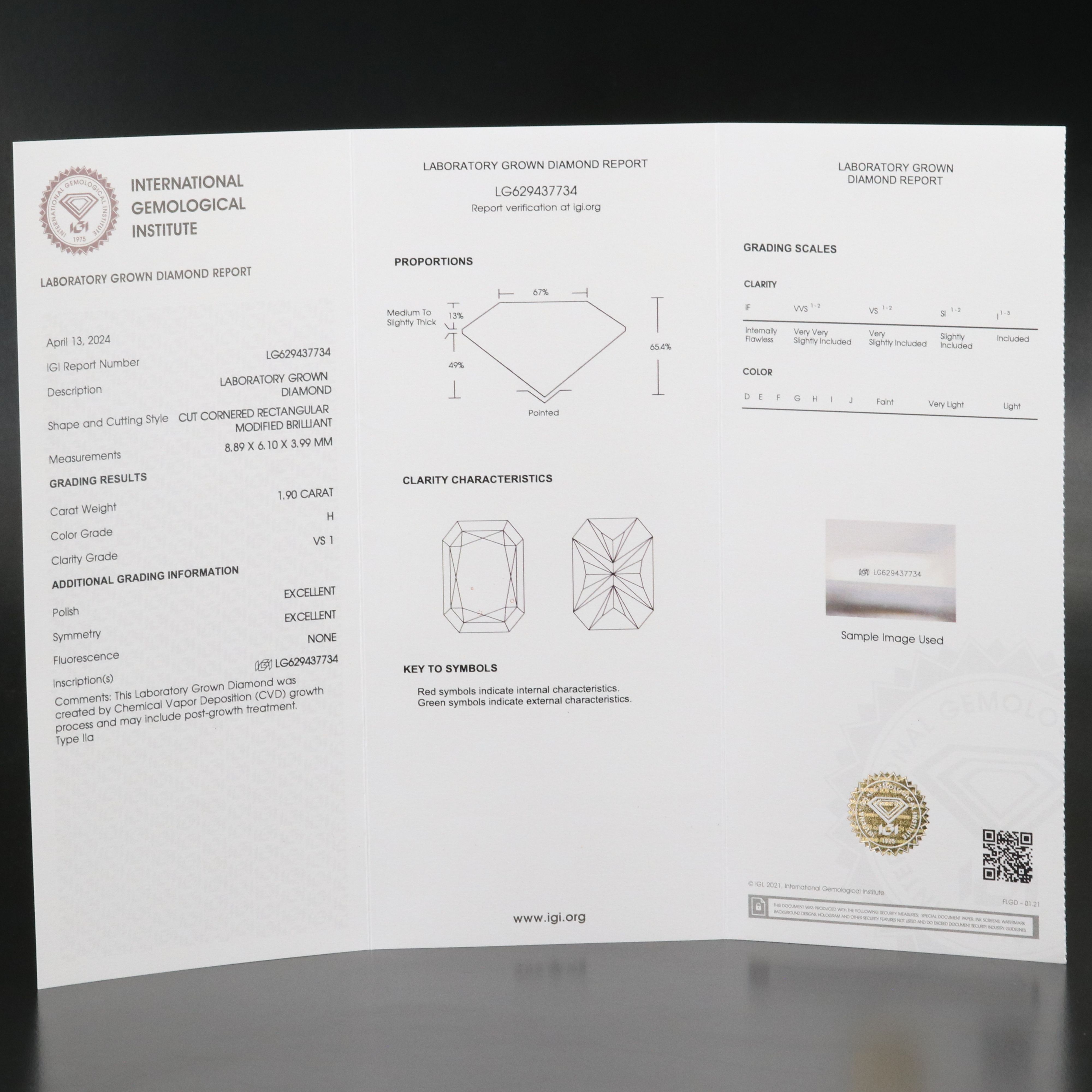 Loose 1.90 CT Lab Grown Diamond with IGI Report