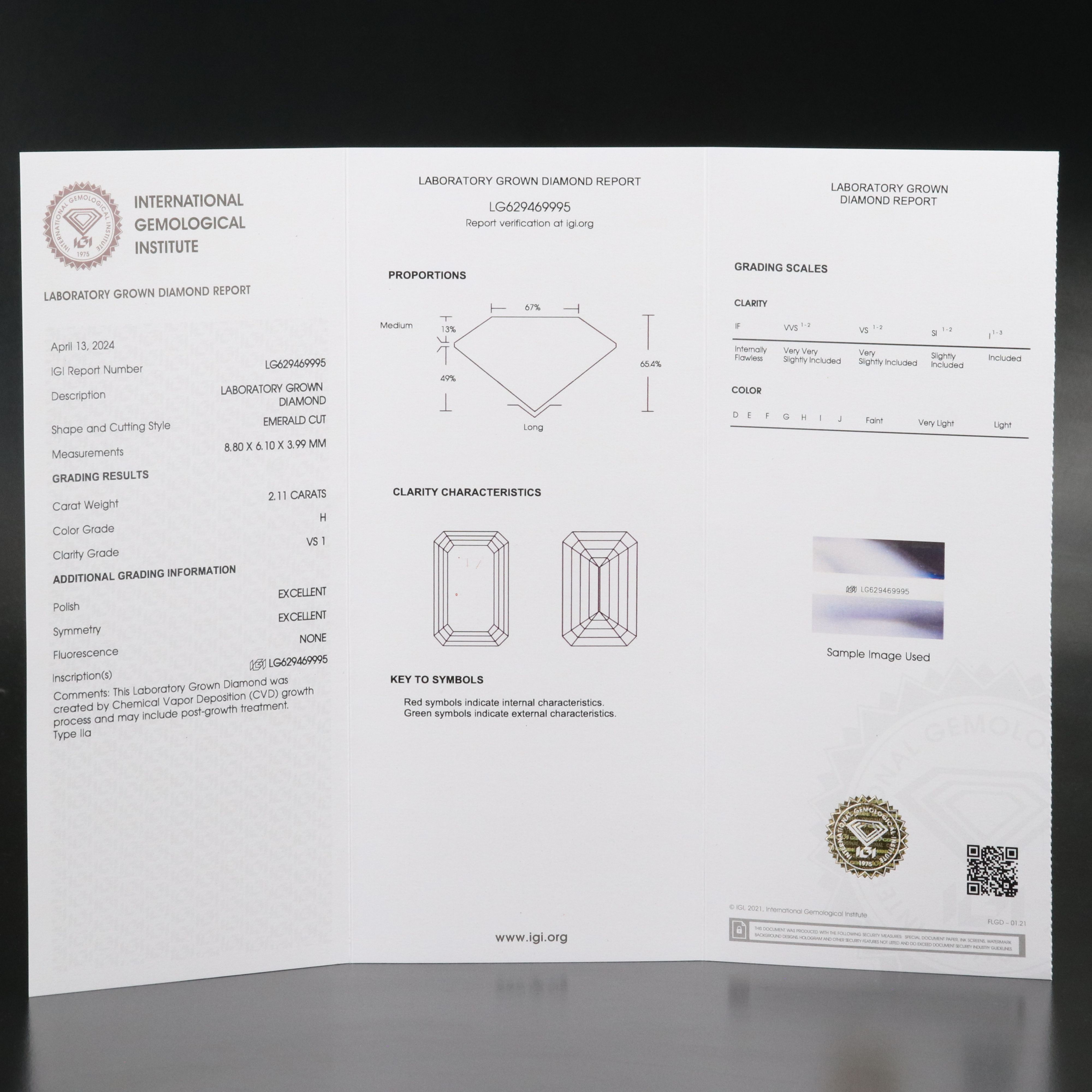 Loose 2.11 CT Lab Grown Diamond with IGI Report