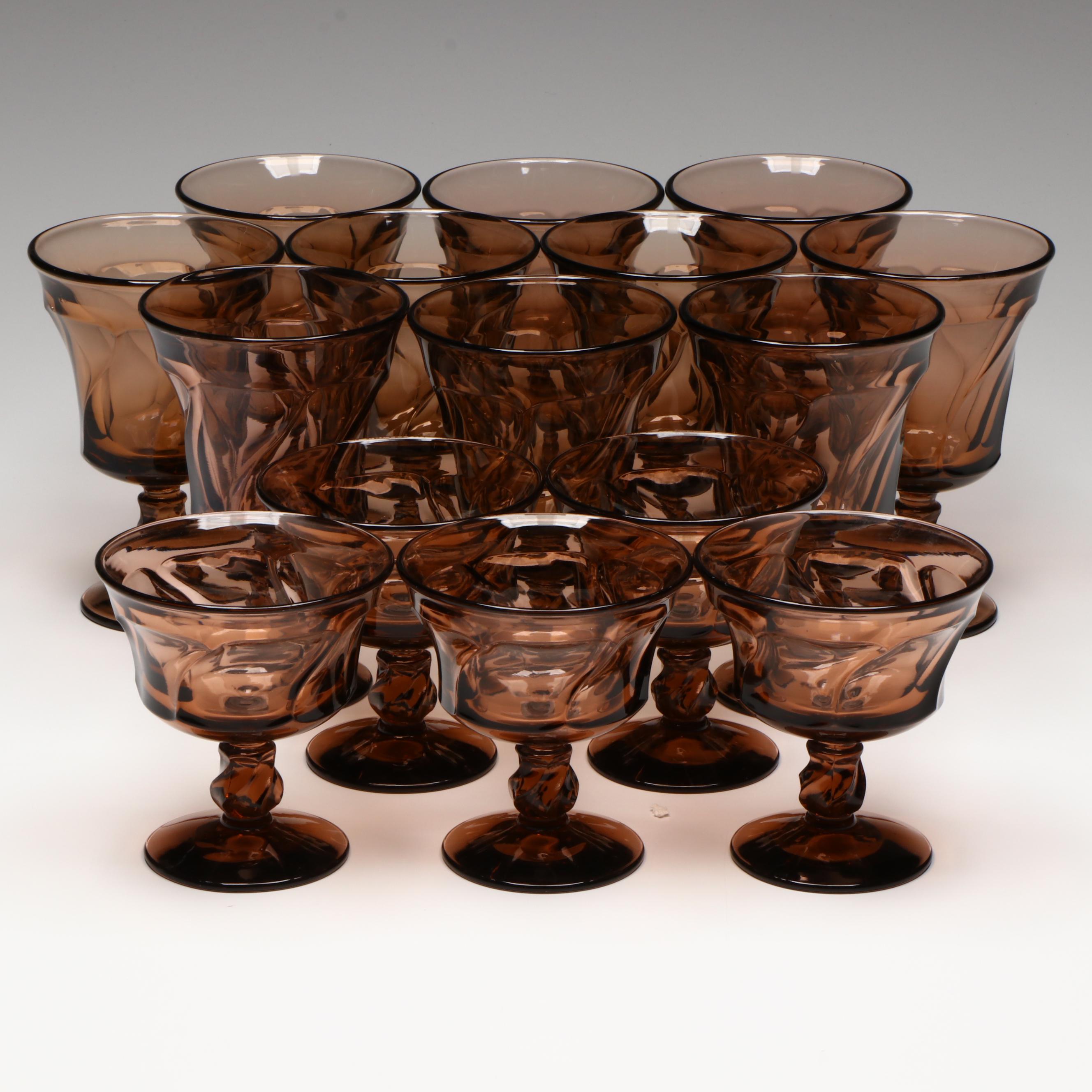 Fostoria "Jamestown Brown" Iced Tea and Sherbet Glasses, Mid to Late 20th C.