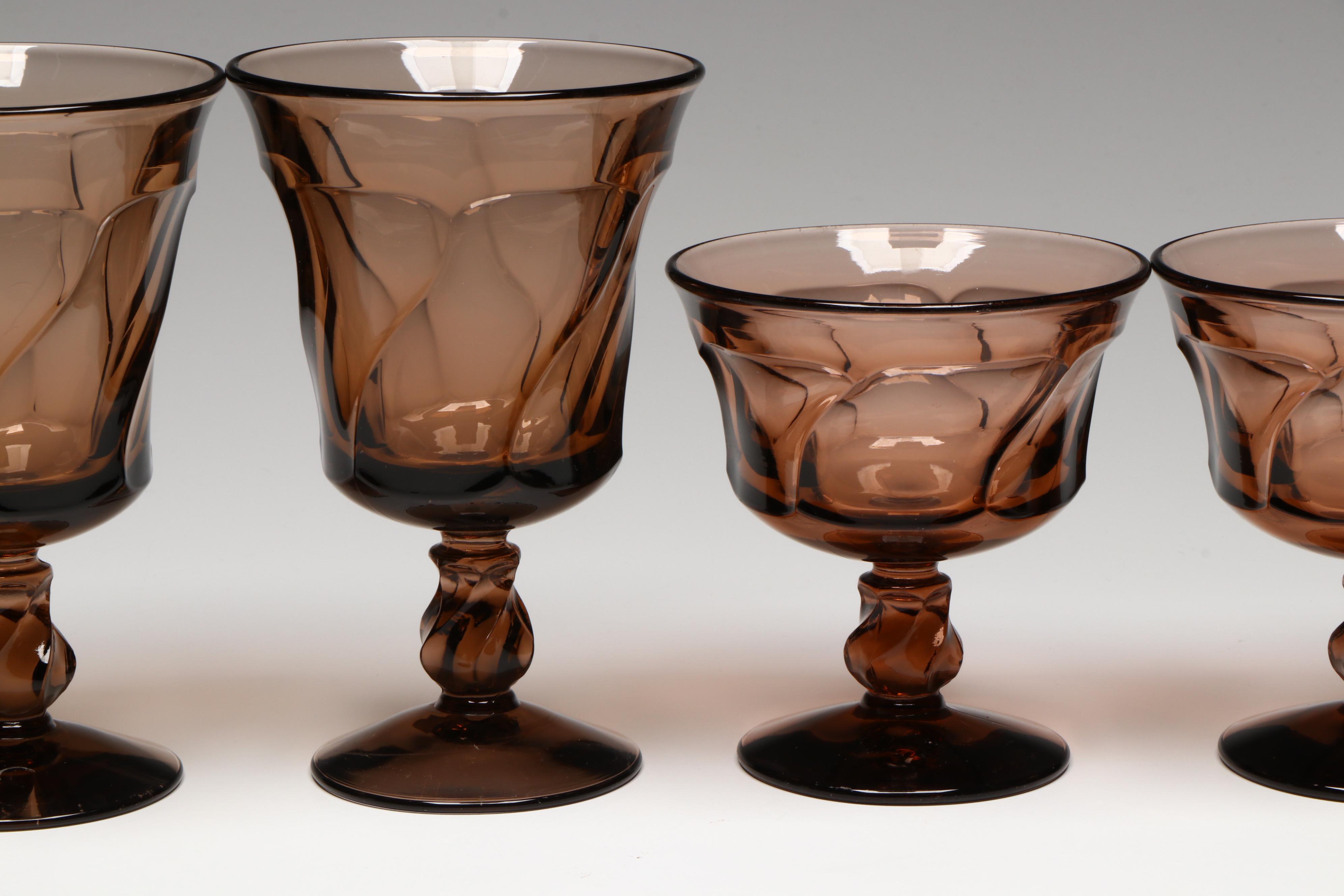 Fostoria "Jamestown Brown" Iced Tea and Sherbet Glasses, Mid to Late 20th C.