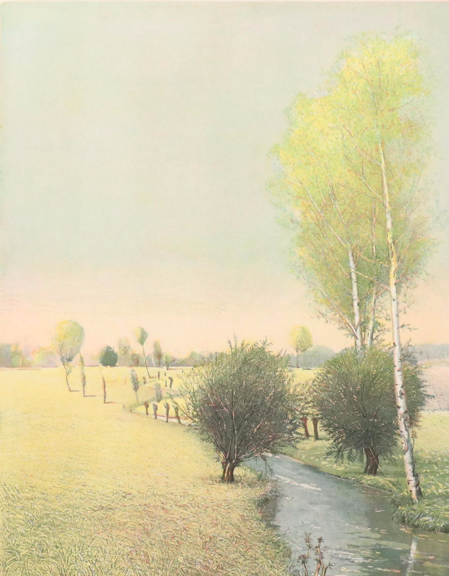 Marco Zambrelli Multiplate Soft Wax Aquatint Etching "Landscape with a Brook"