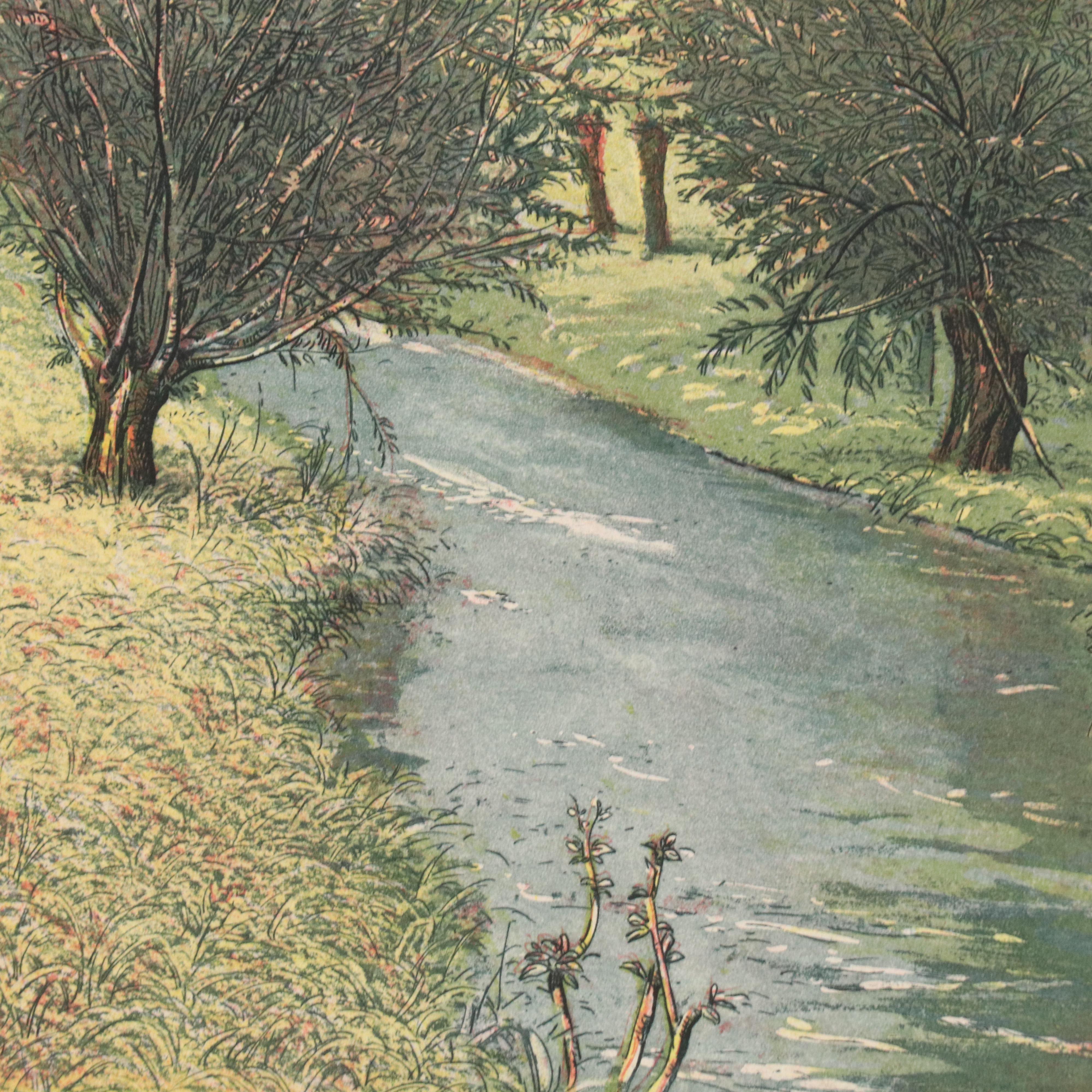 Marco Zambrelli Multiplate Soft Wax Aquatint Etching "Landscape with a Brook"