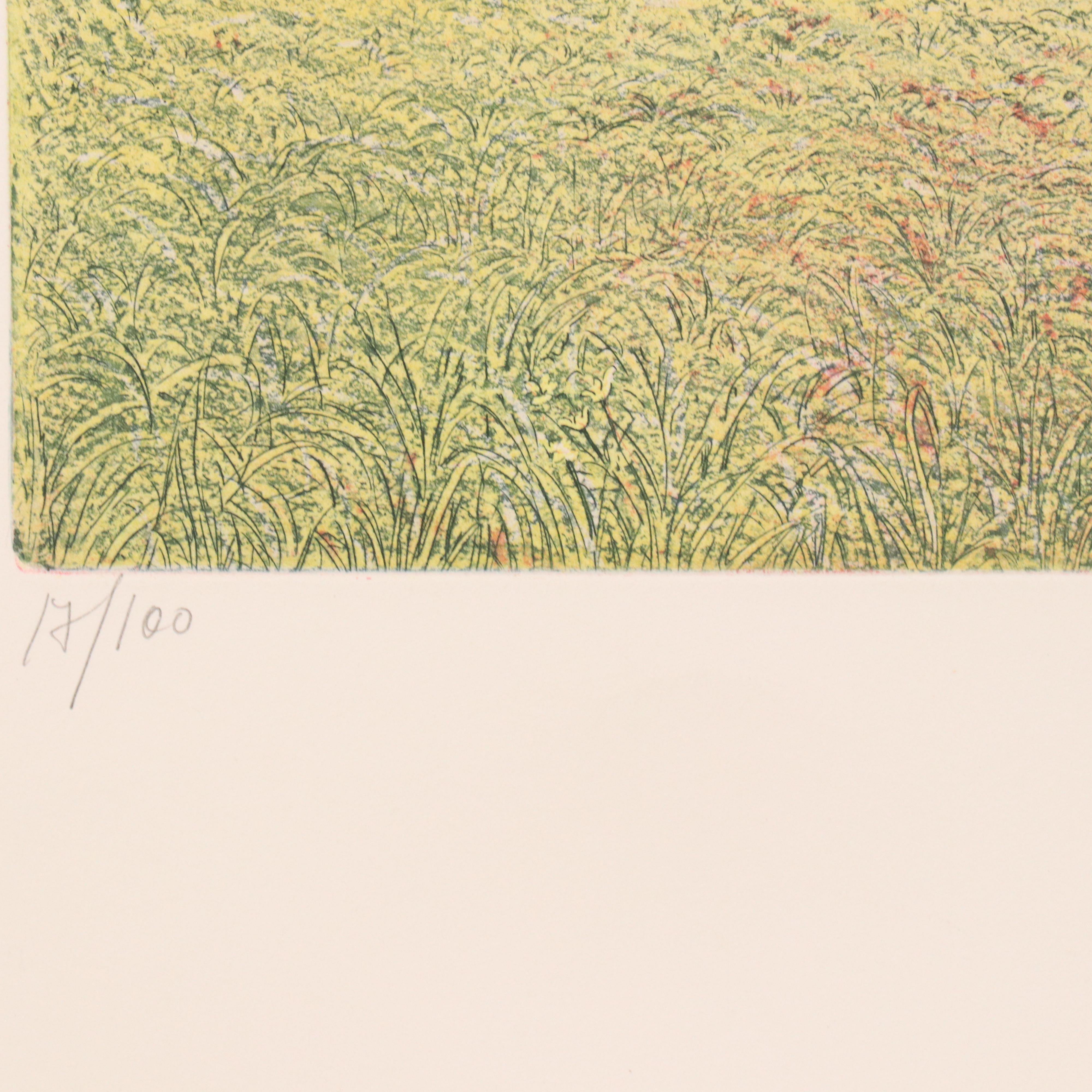 Marco Zambrelli Multiplate Soft Wax Aquatint Etching "Landscape with a Brook"