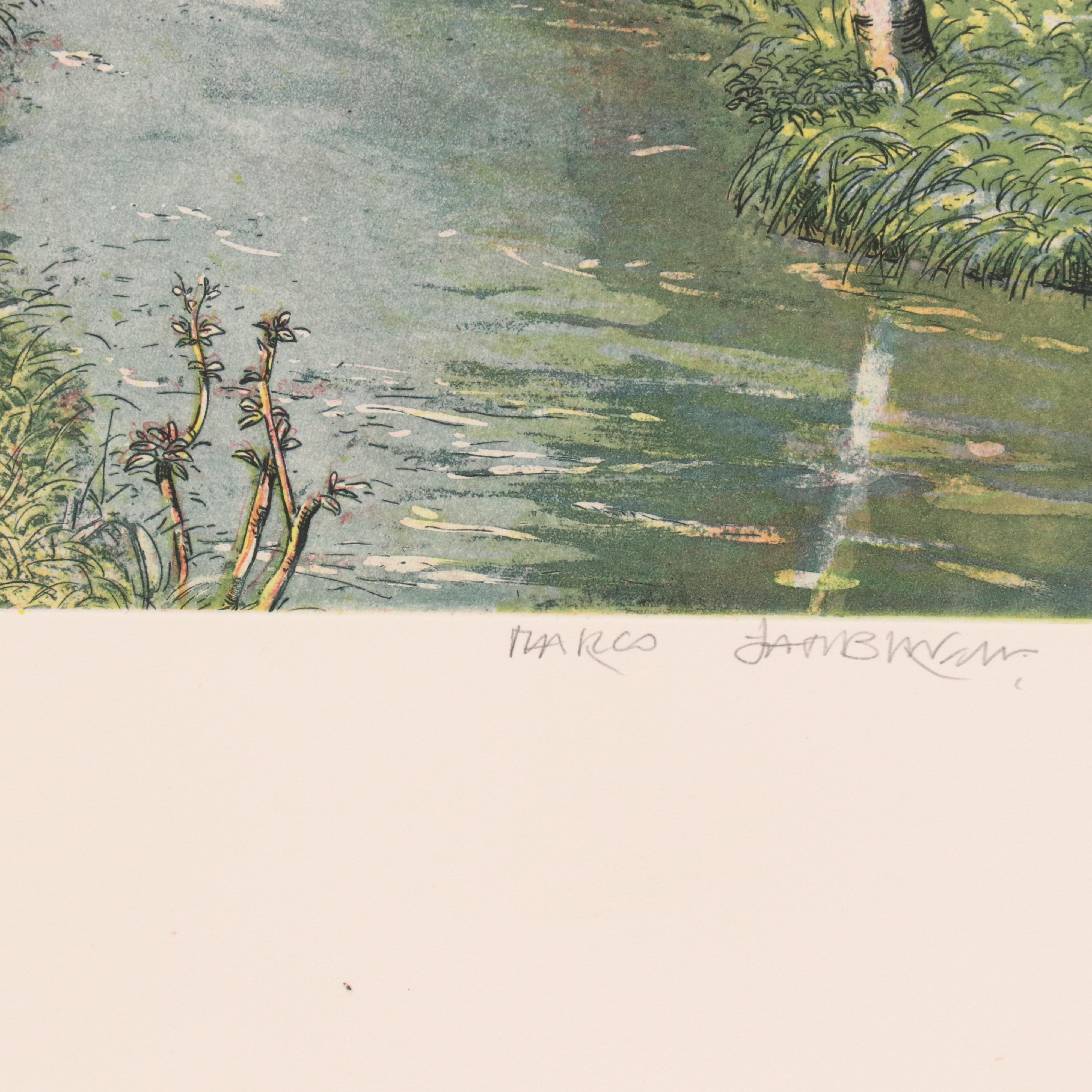 Marco Zambrelli Multiplate Soft Wax Aquatint Etching "Landscape with a Brook"