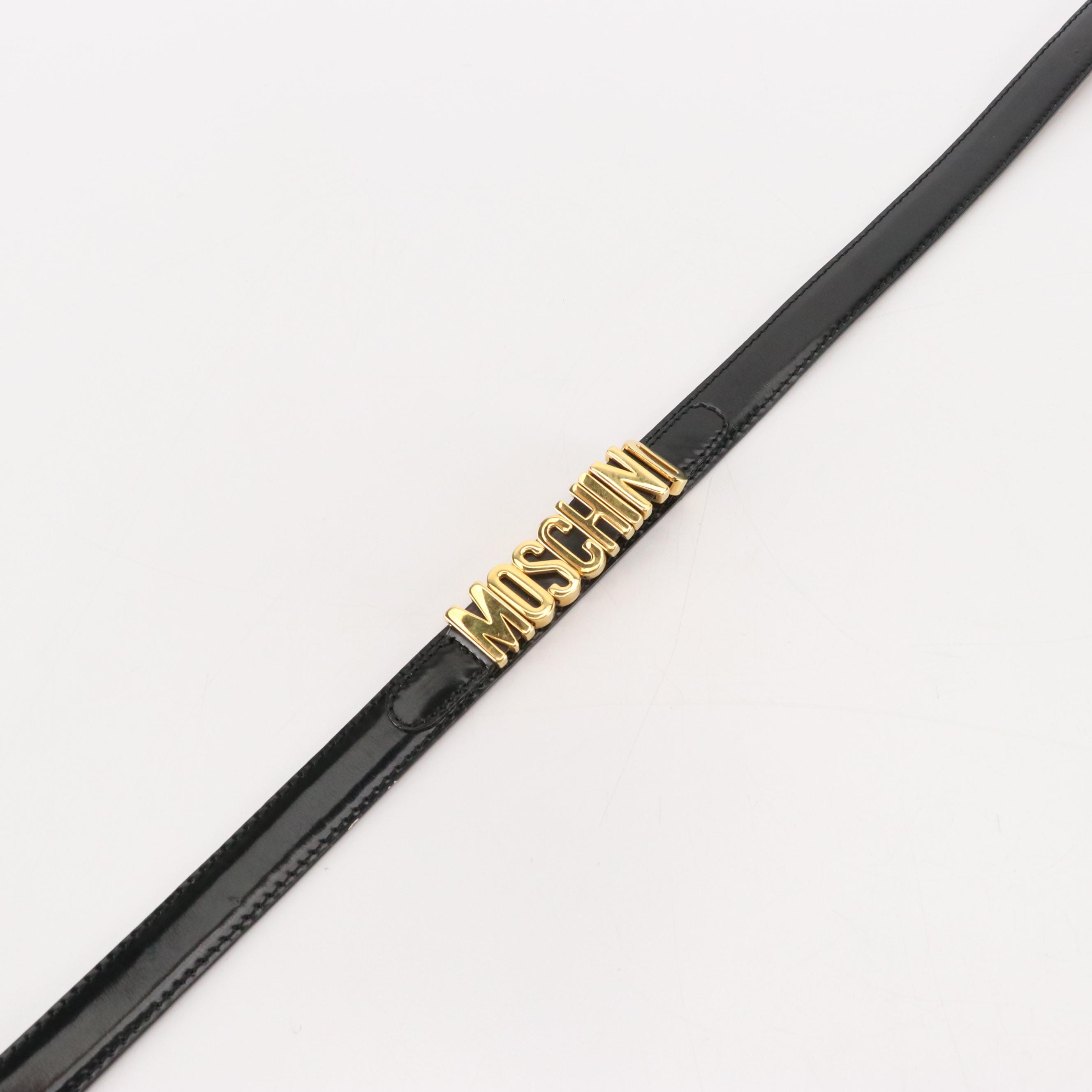 Moschino Shiny Black Leather Belt