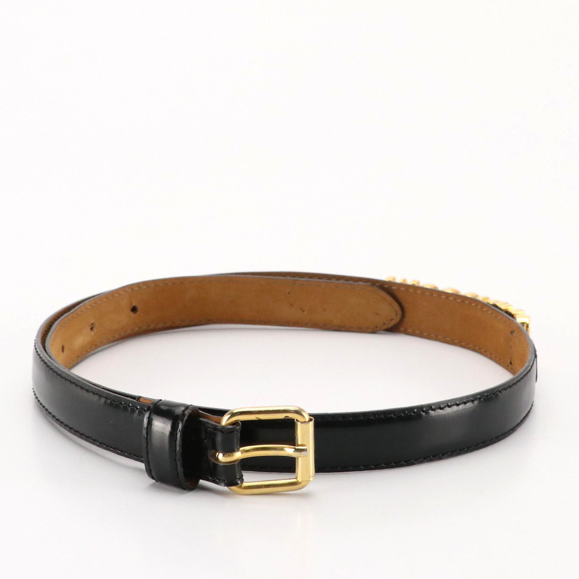Moschino Shiny Black Leather Belt