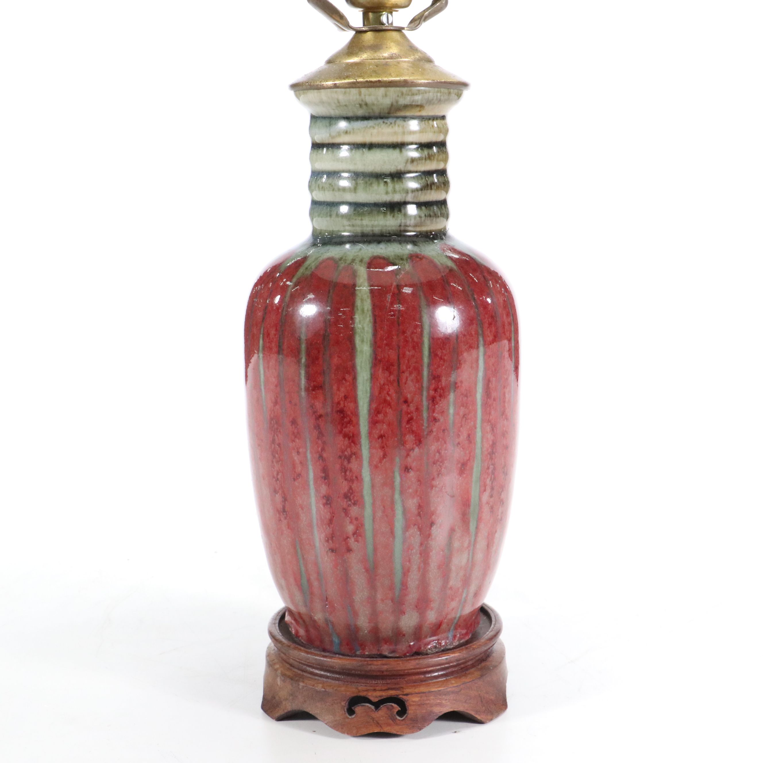 Harding Black Studio Pottery Drip Glazed Vase Table Lamp, 1970s & Adapted