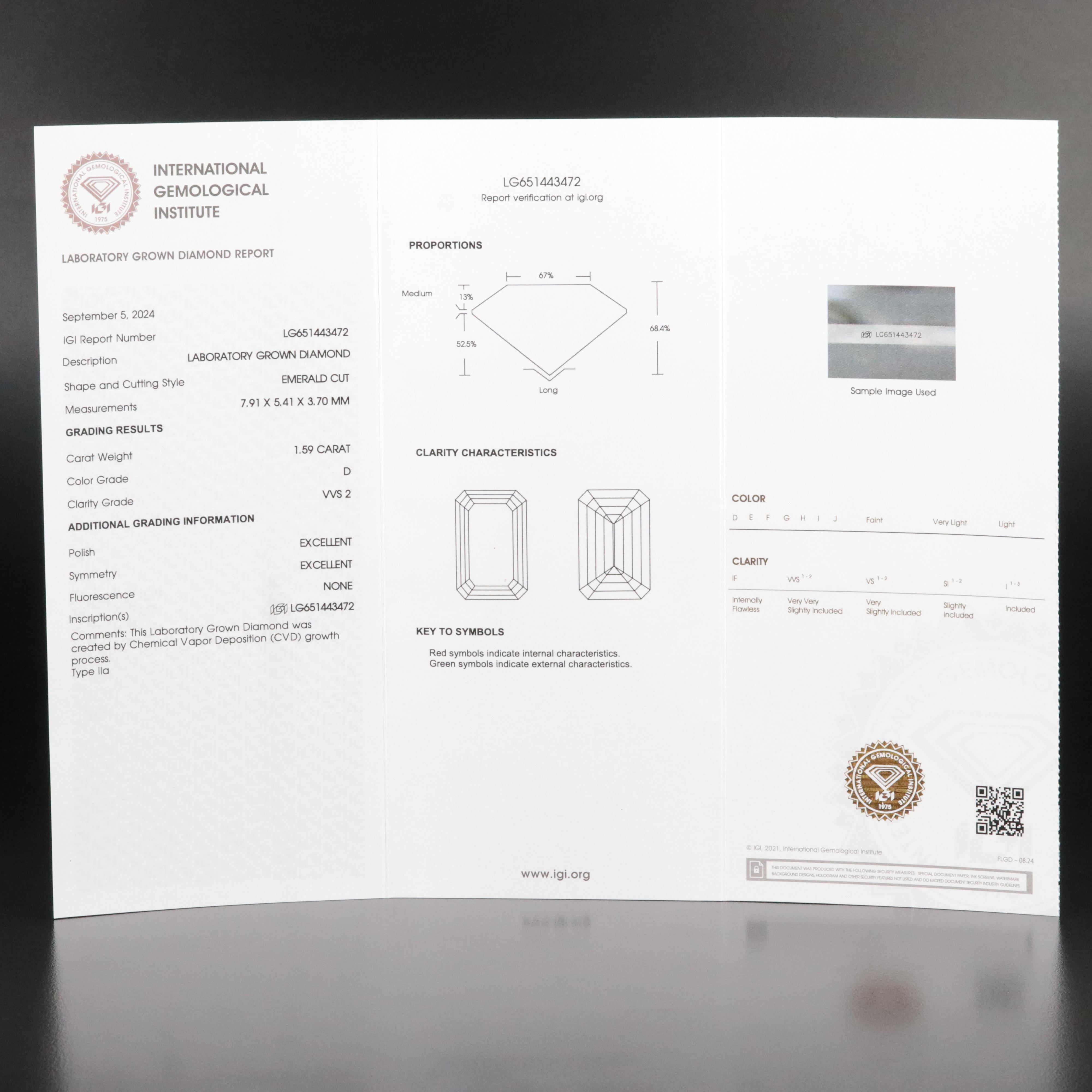 Loose 1.59 CT Lab Grown Diamond with IGI Report