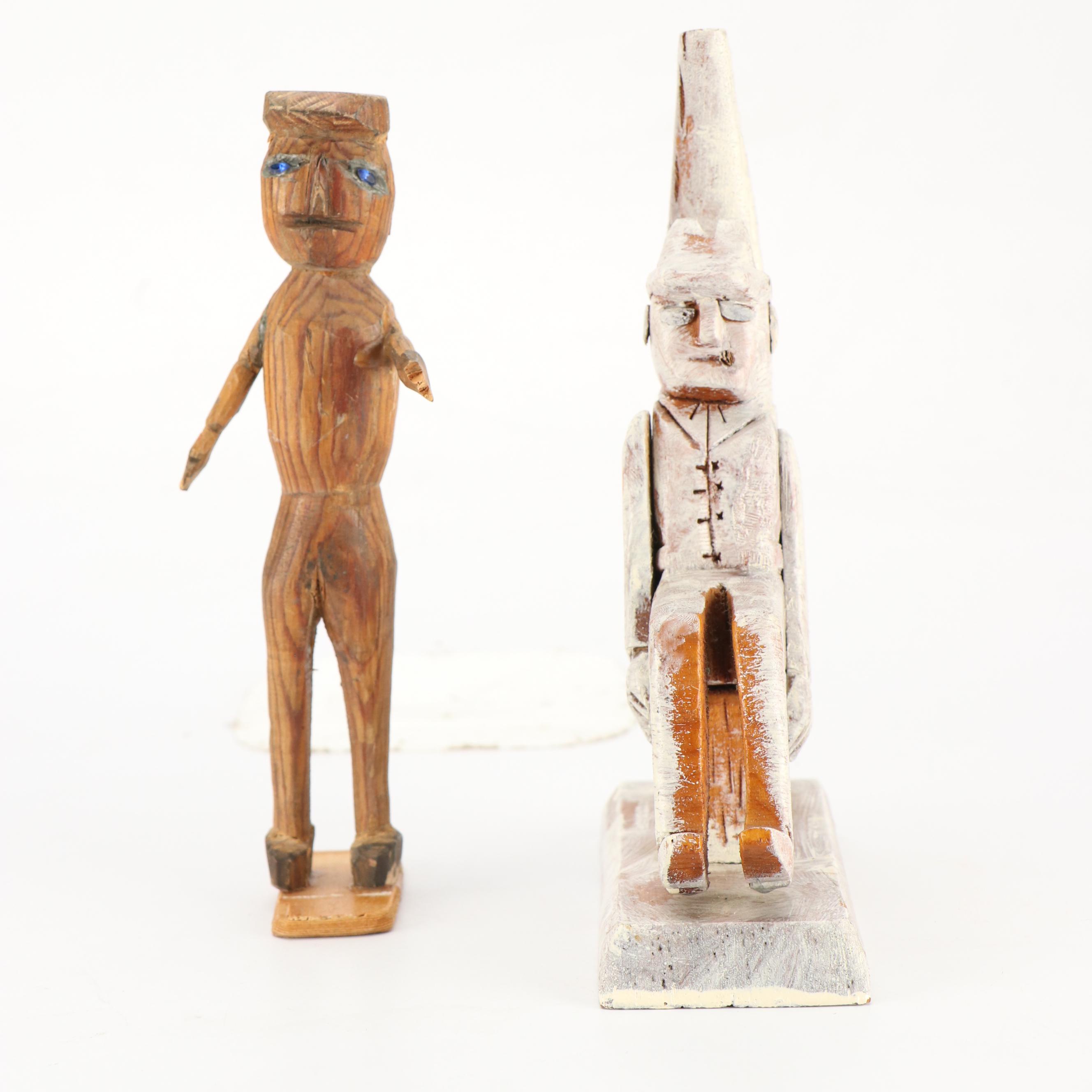 Folk Art Style Hand-Carved Wooden Figurines