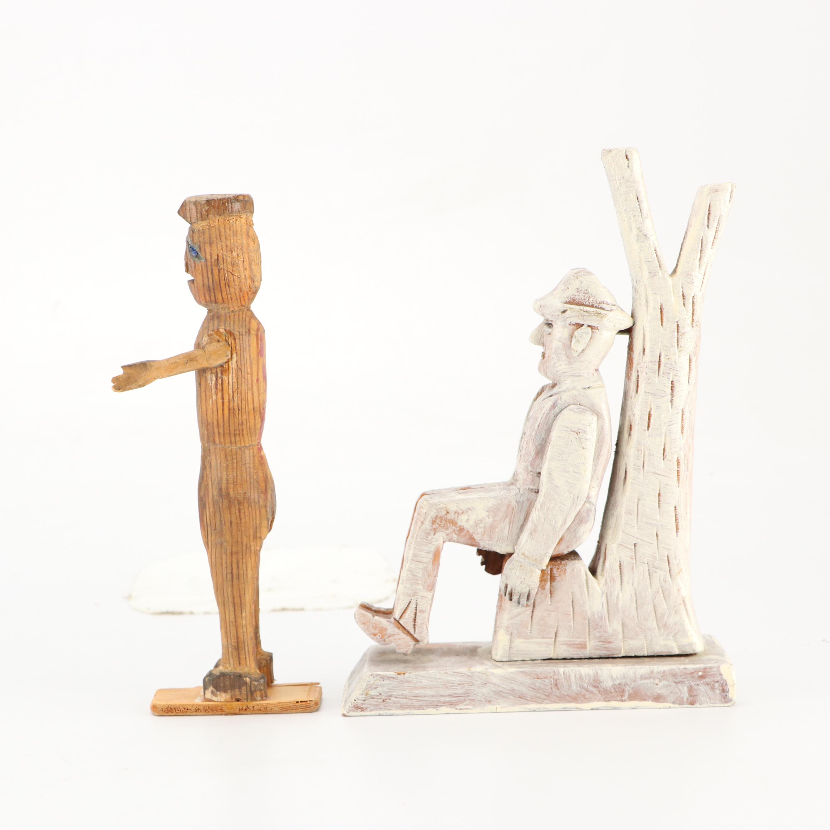 Folk Art Style Hand-Carved Wooden Figurines