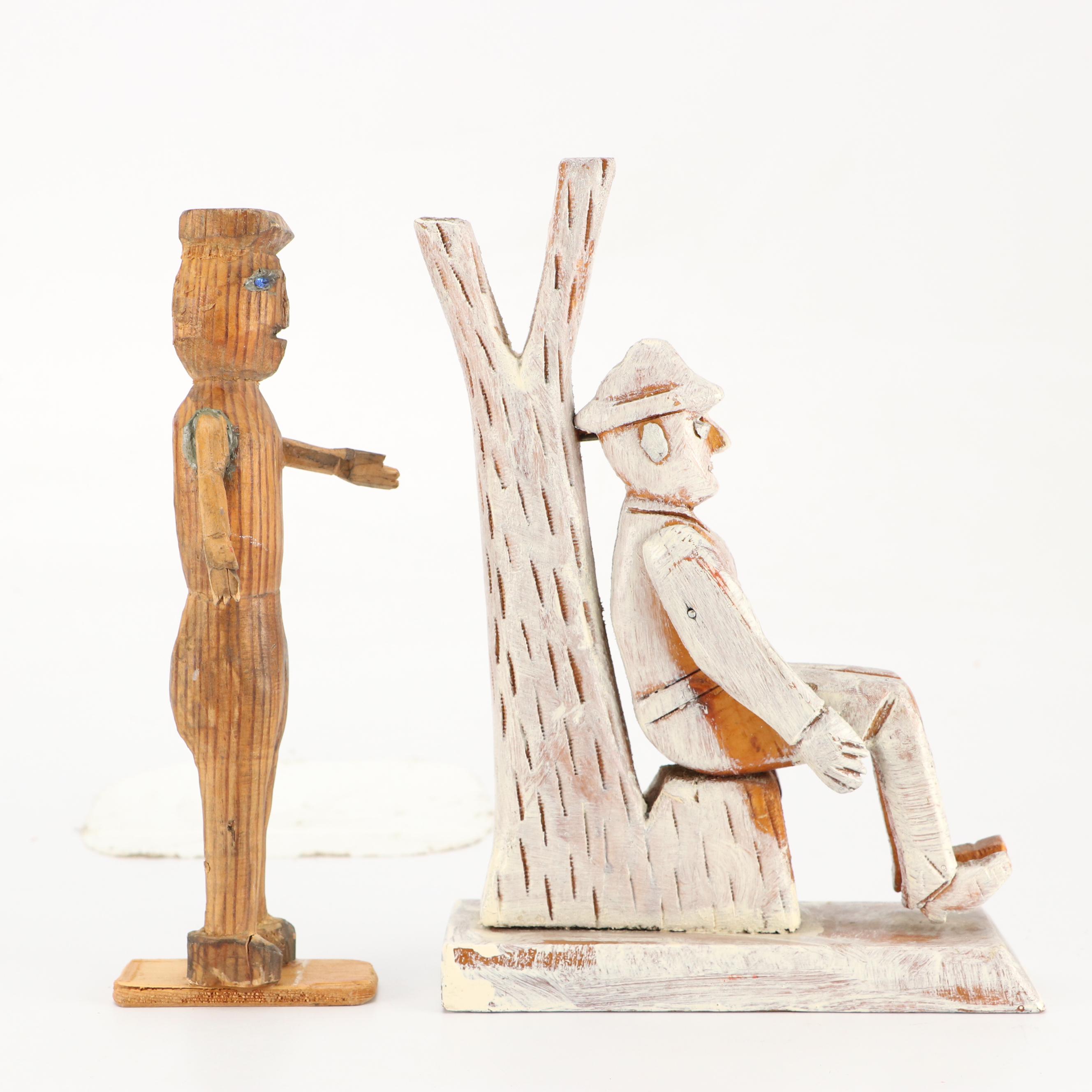 Folk Art Style Hand-Carved Wooden Figurines
