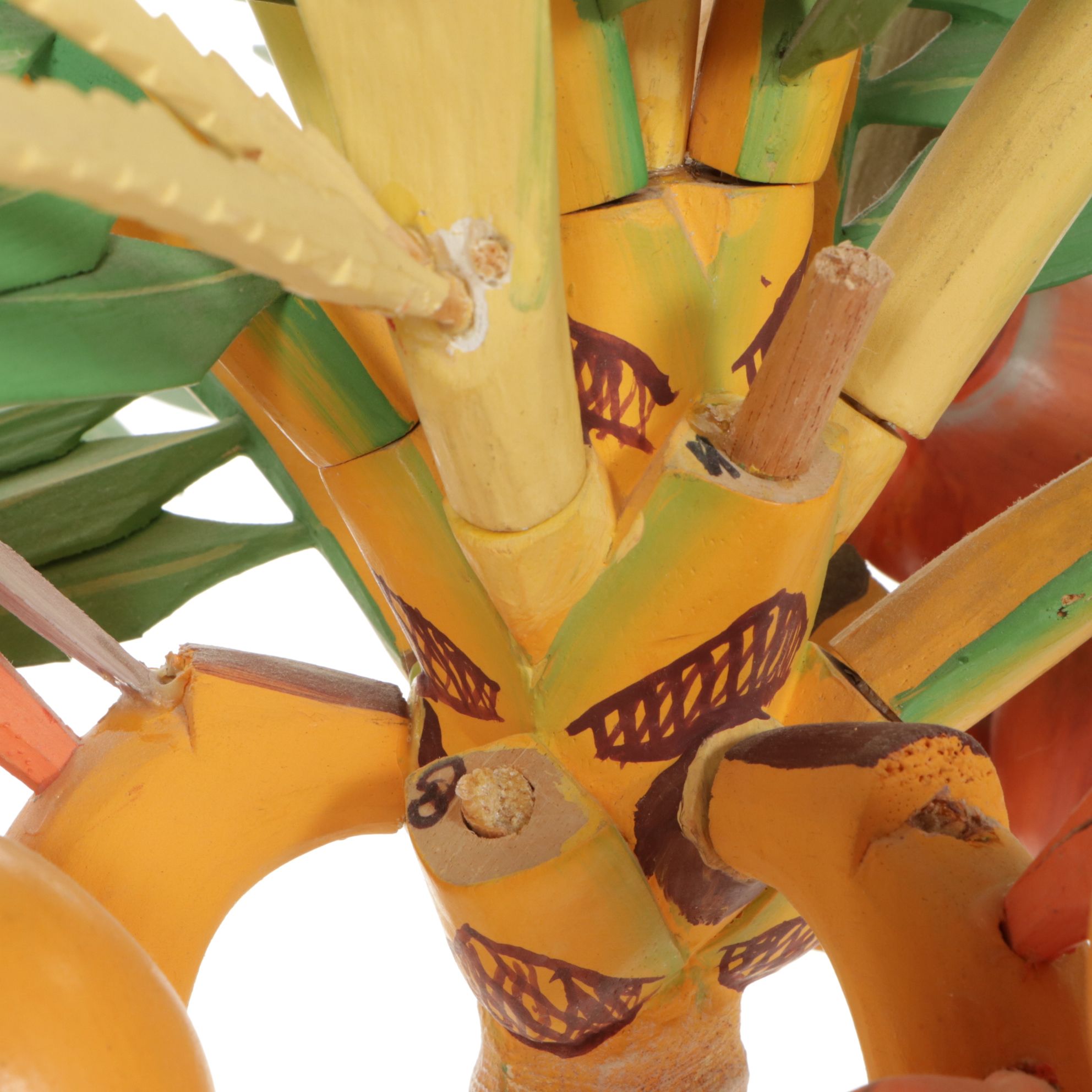 Wooden Palm Tree, Bird of Paradise Stem, and Mango with Pop Out Snake