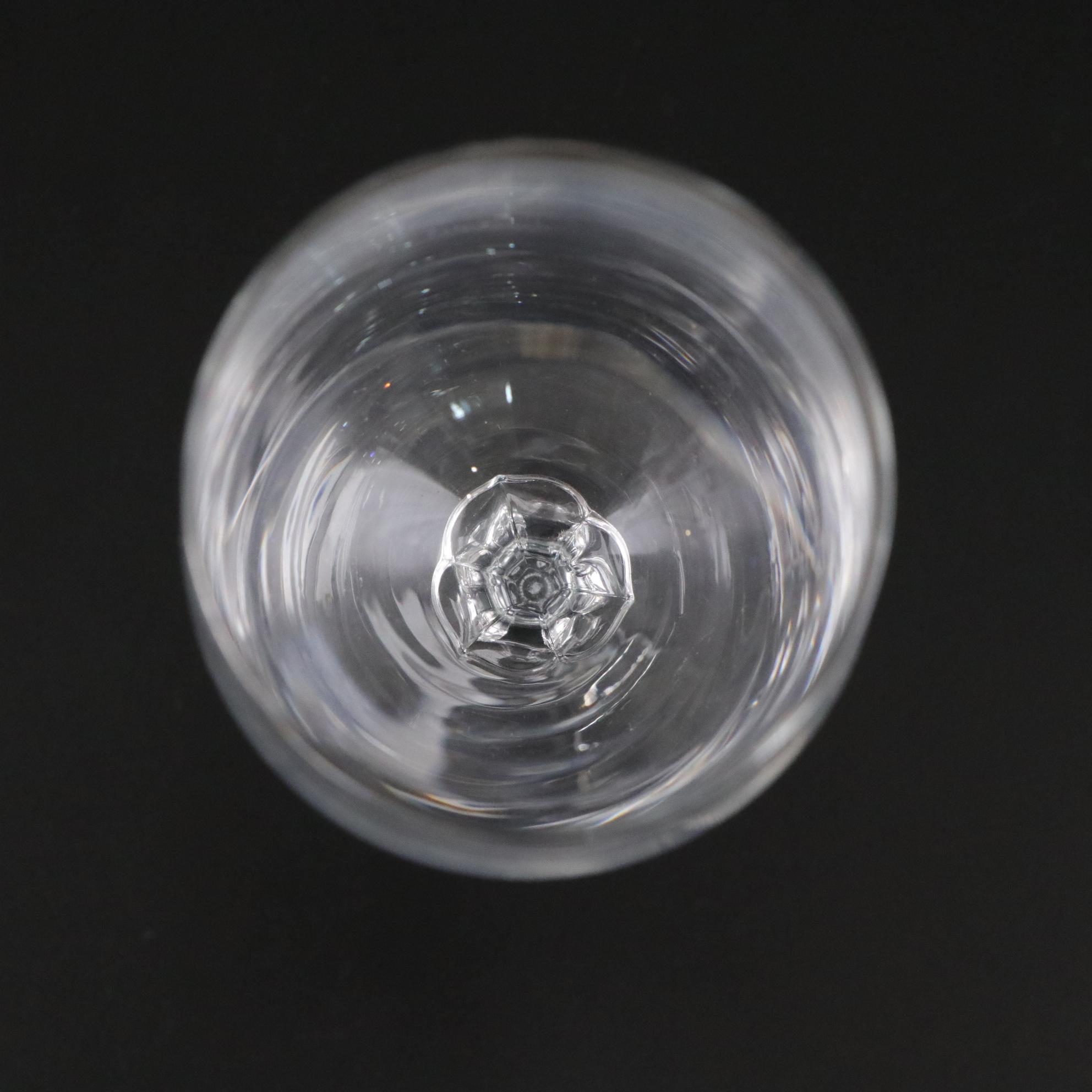 Etched Pink Glass Vase with Cordial & Gilt Rimmed Wine Glasses
