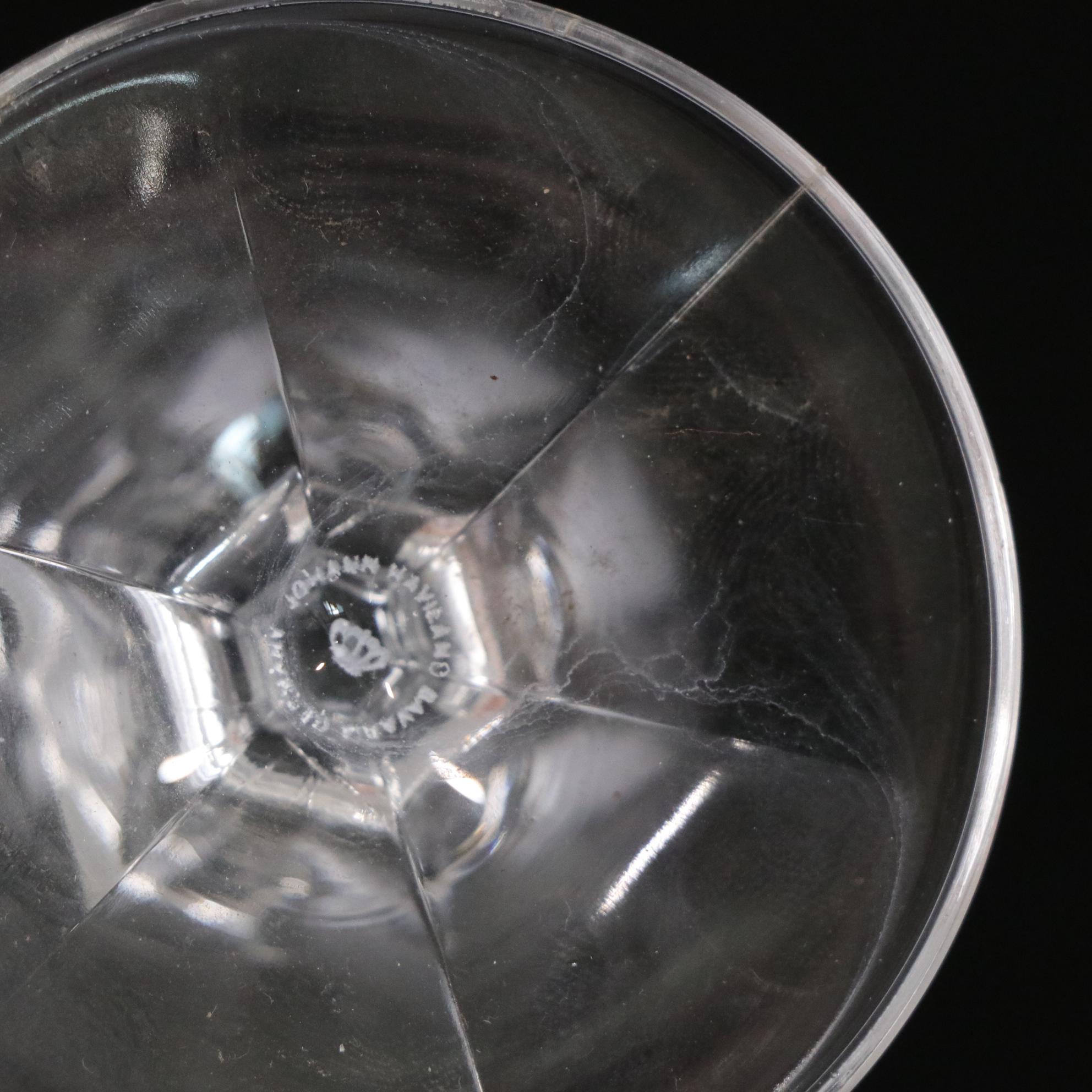 Etched Pink Glass Vase with Cordial & Gilt Rimmed Wine Glasses