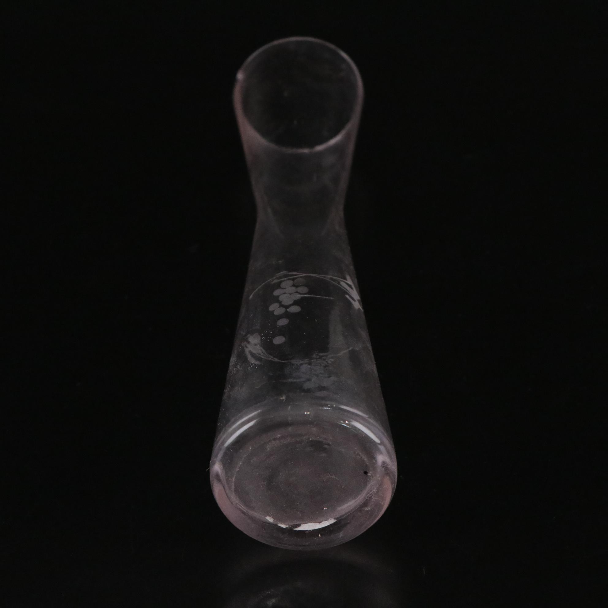 Etched Pink Glass Vase with Cordial & Gilt Rimmed Wine Glasses