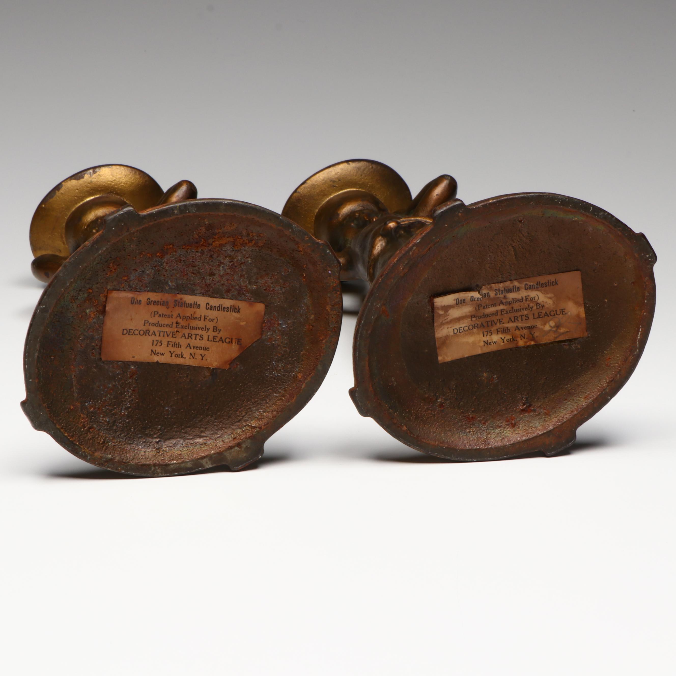 Antique Decorative Arts League Grecian Statuette Candlesticks, Early 20th C,