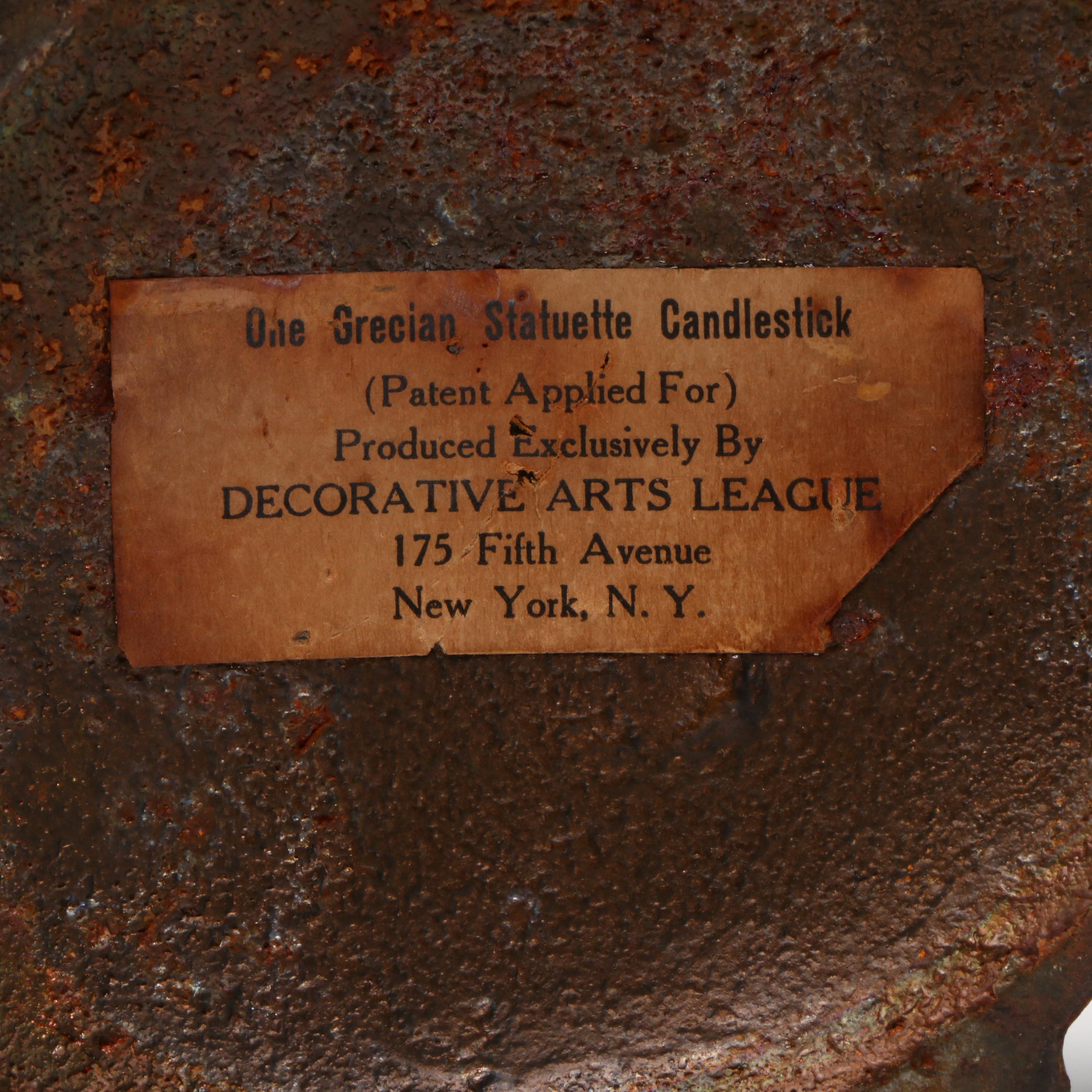 Antique Decorative Arts League Grecian Statuette Candlesticks, Early 20th C,