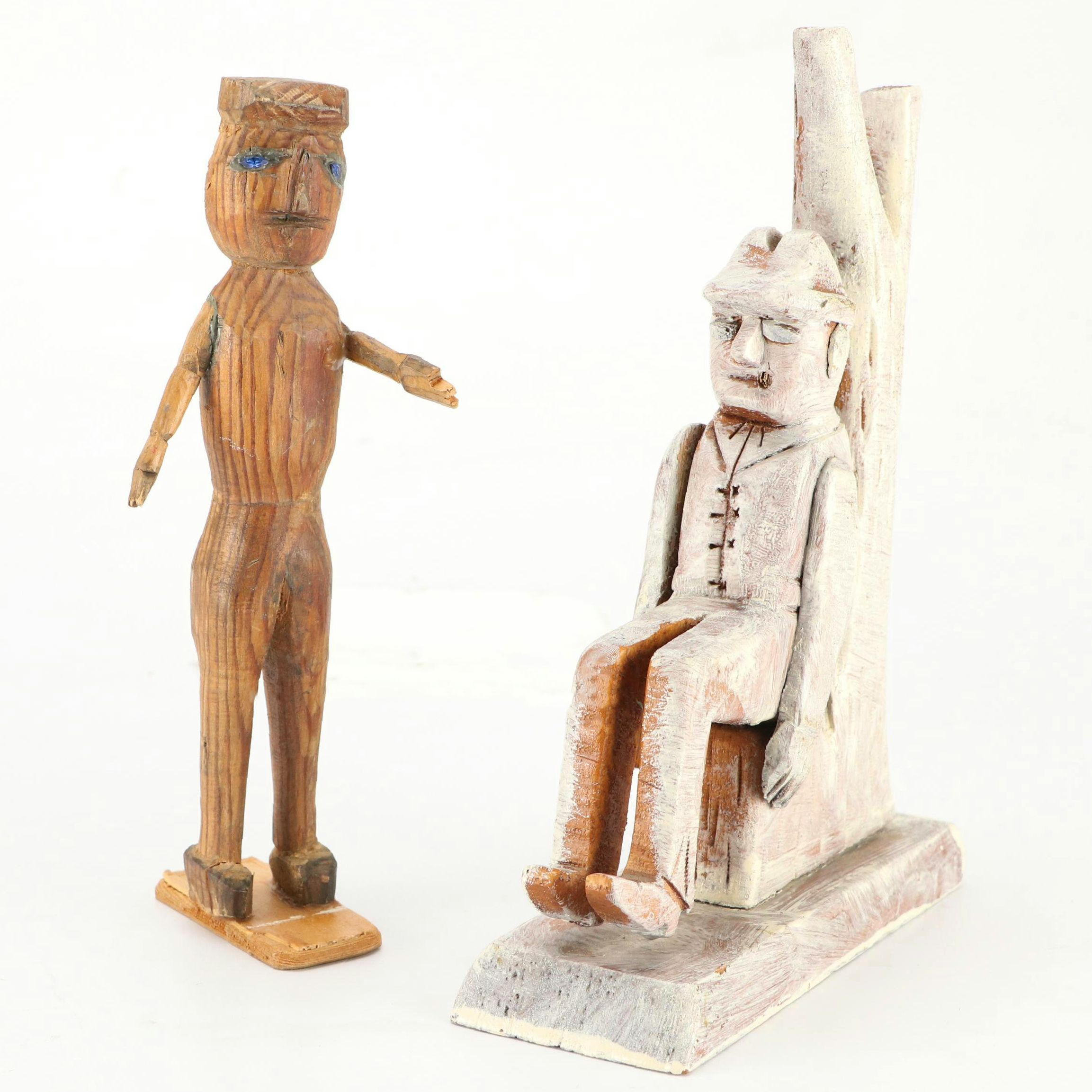 Folk Art Style Hand-Carved Wooden Figurines