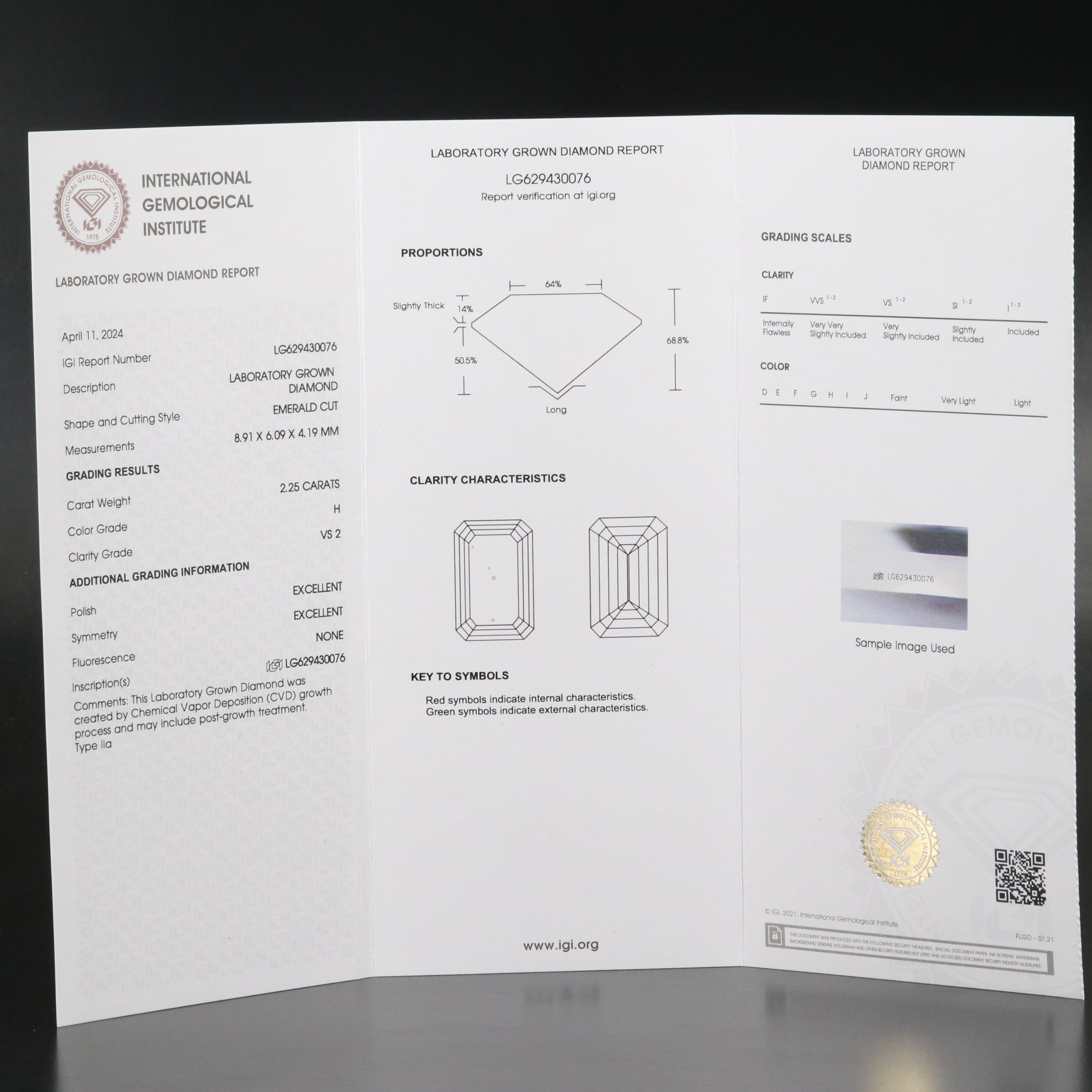 Loose 2.25CT Lab Grown Diamond with IGI Report