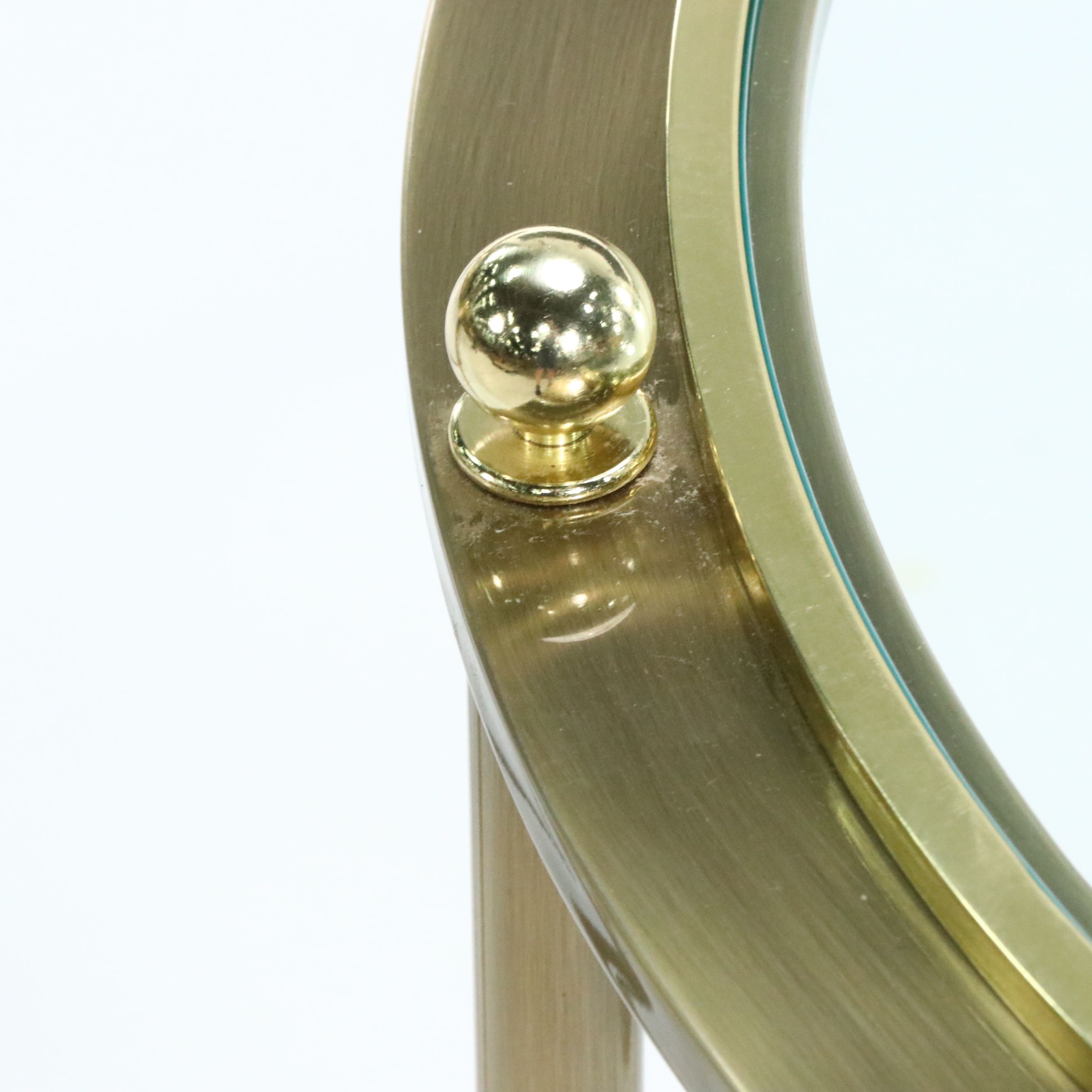 Pair of Circular Brass Frame End Tables with Glass Tops