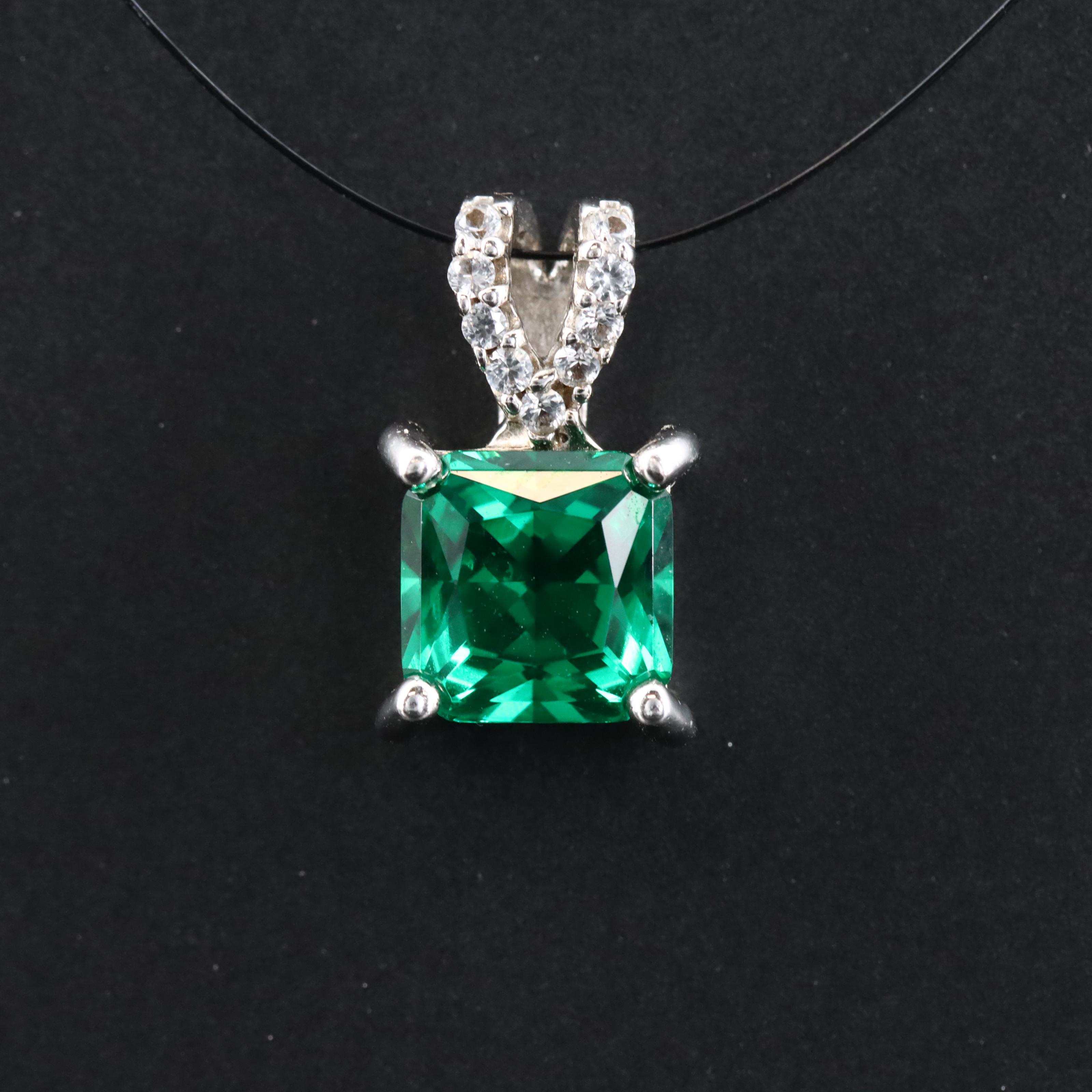 Sterling Glass and White Sapphire Pendant