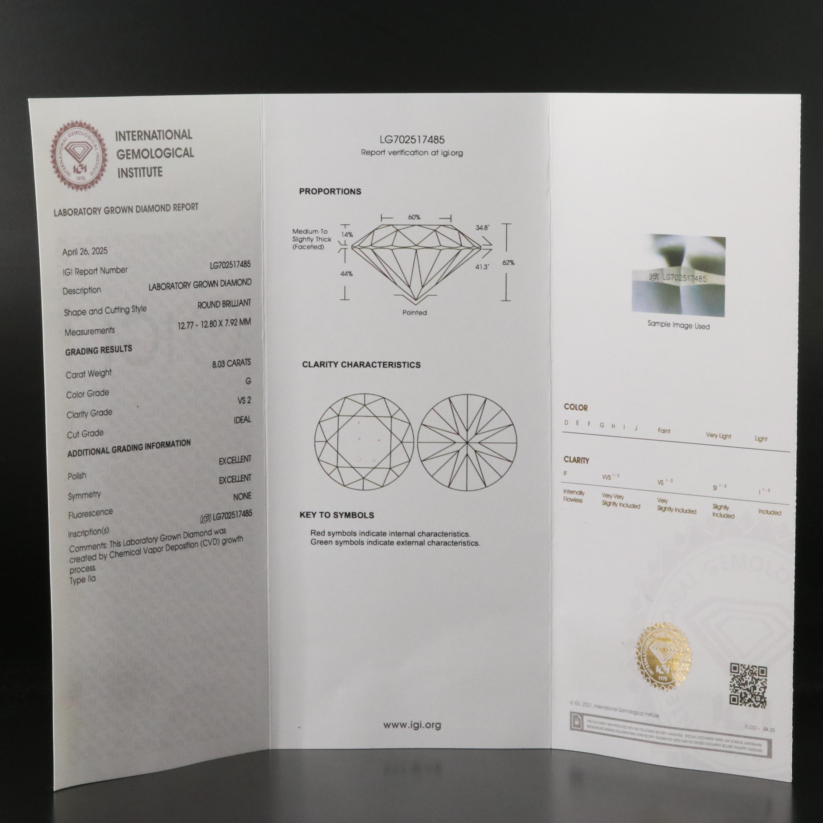 18K 8.03 CT Lab Grown Diamond Solitaire Ring with IGI Report