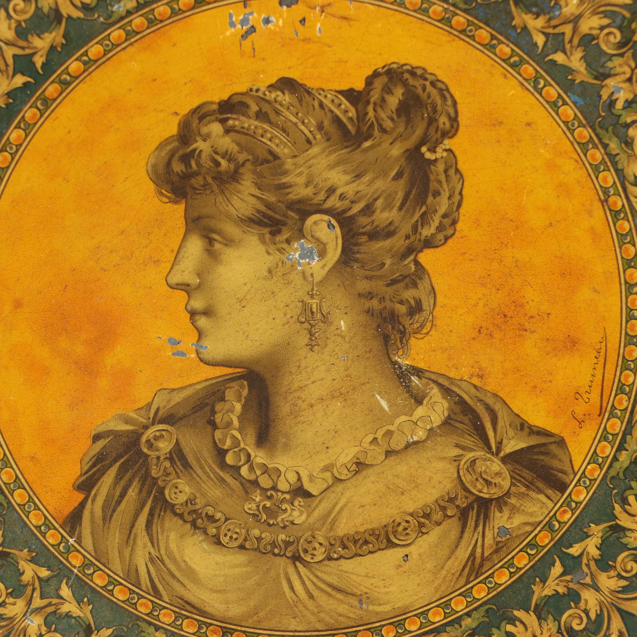 Vintage Pallas Minerva and Other Tin Litho Wall Hanging Chargers