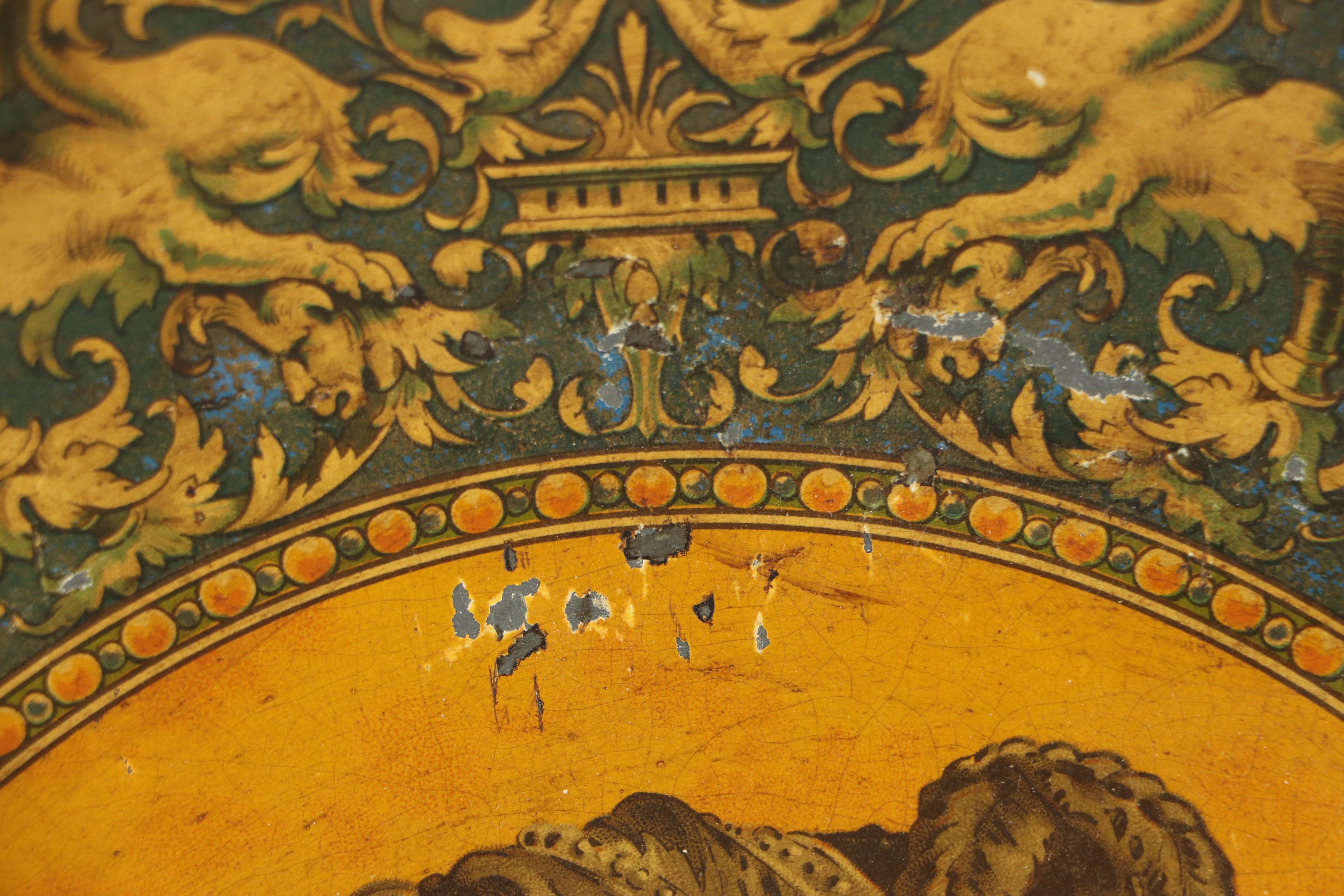 Vintage Pallas Minerva and Other Tin Litho Wall Hanging Chargers