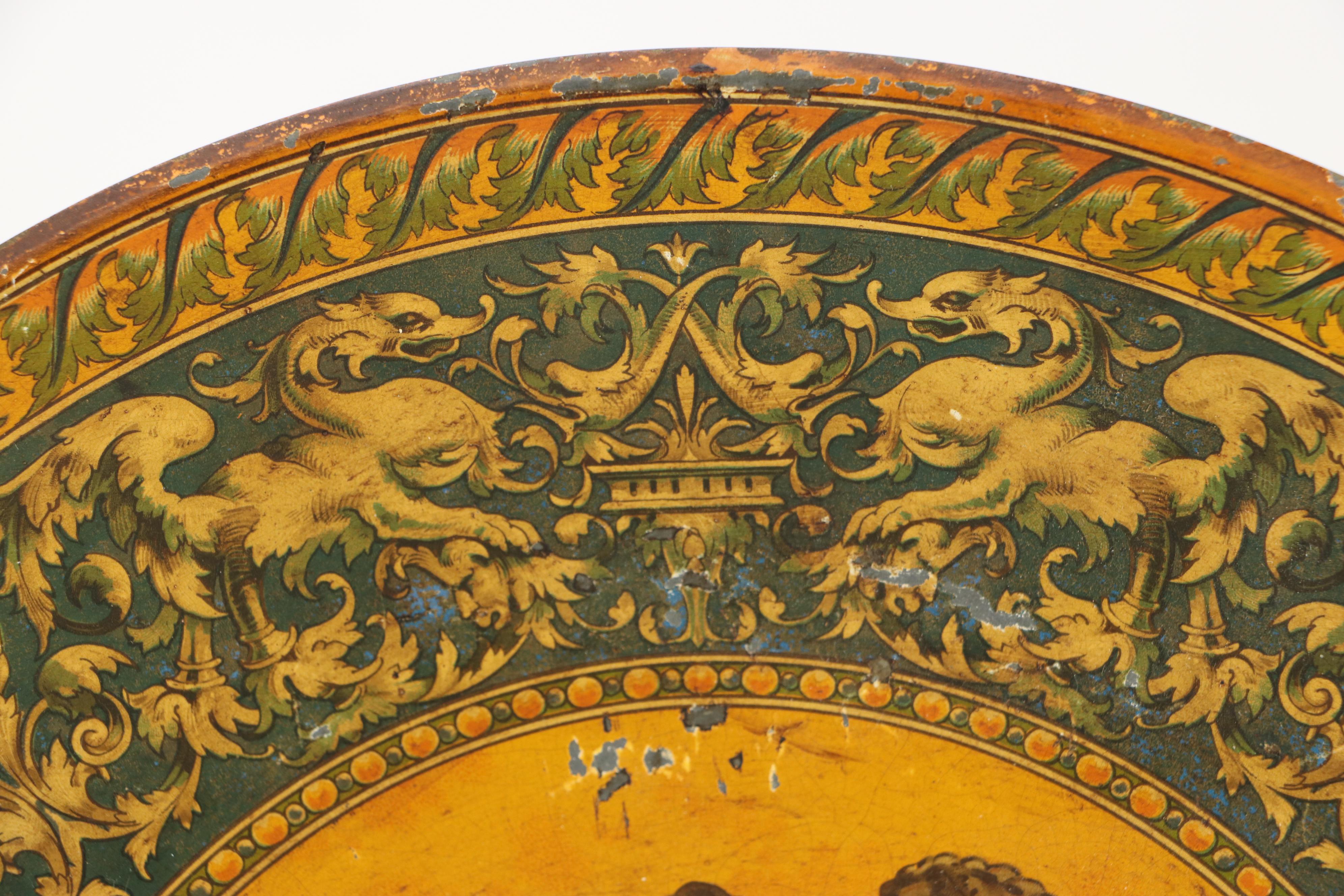 Vintage Pallas Minerva and Other Tin Litho Wall Hanging Chargers