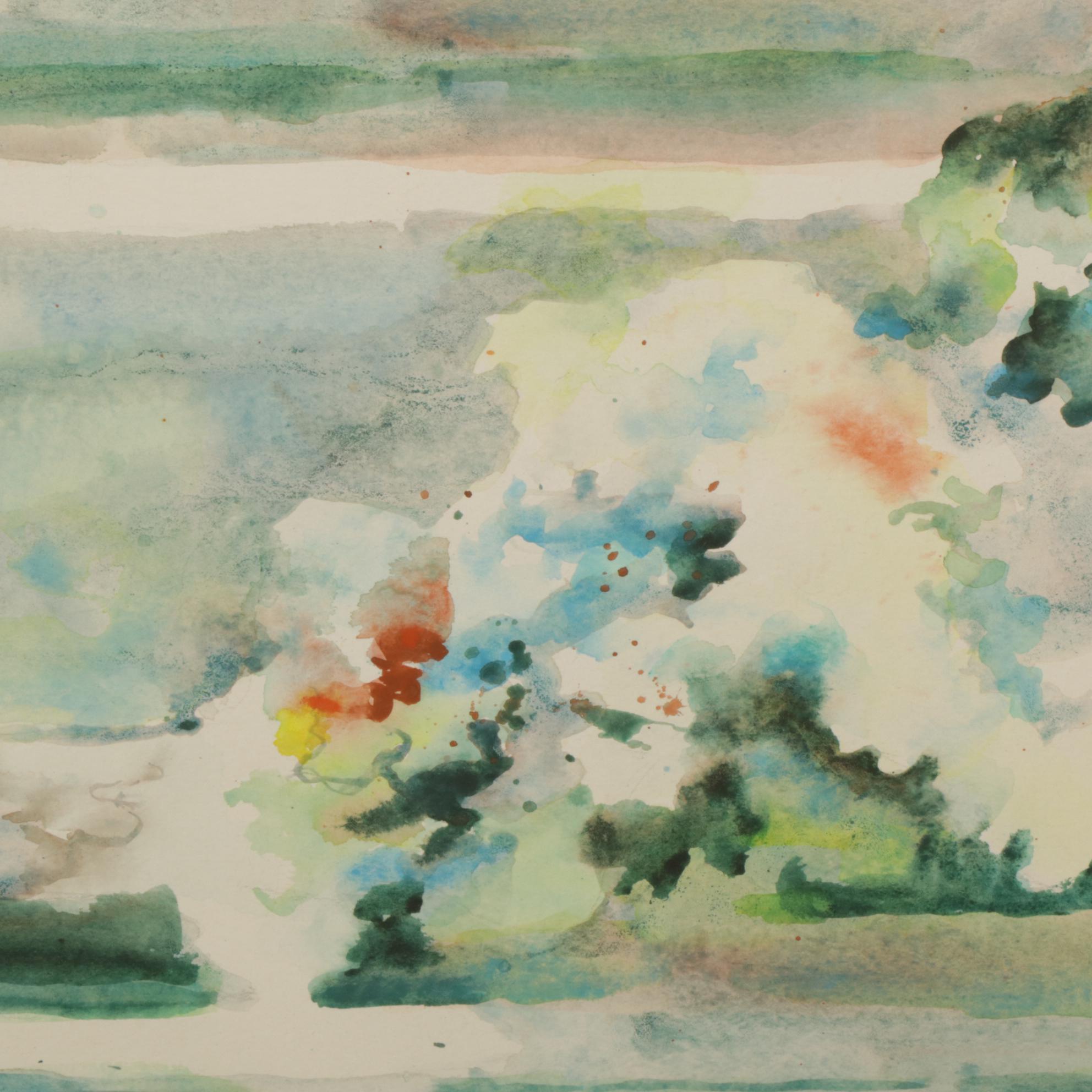 Joe Haering Splotch Textured Abstract Watercolor Painting, Late 20th Century