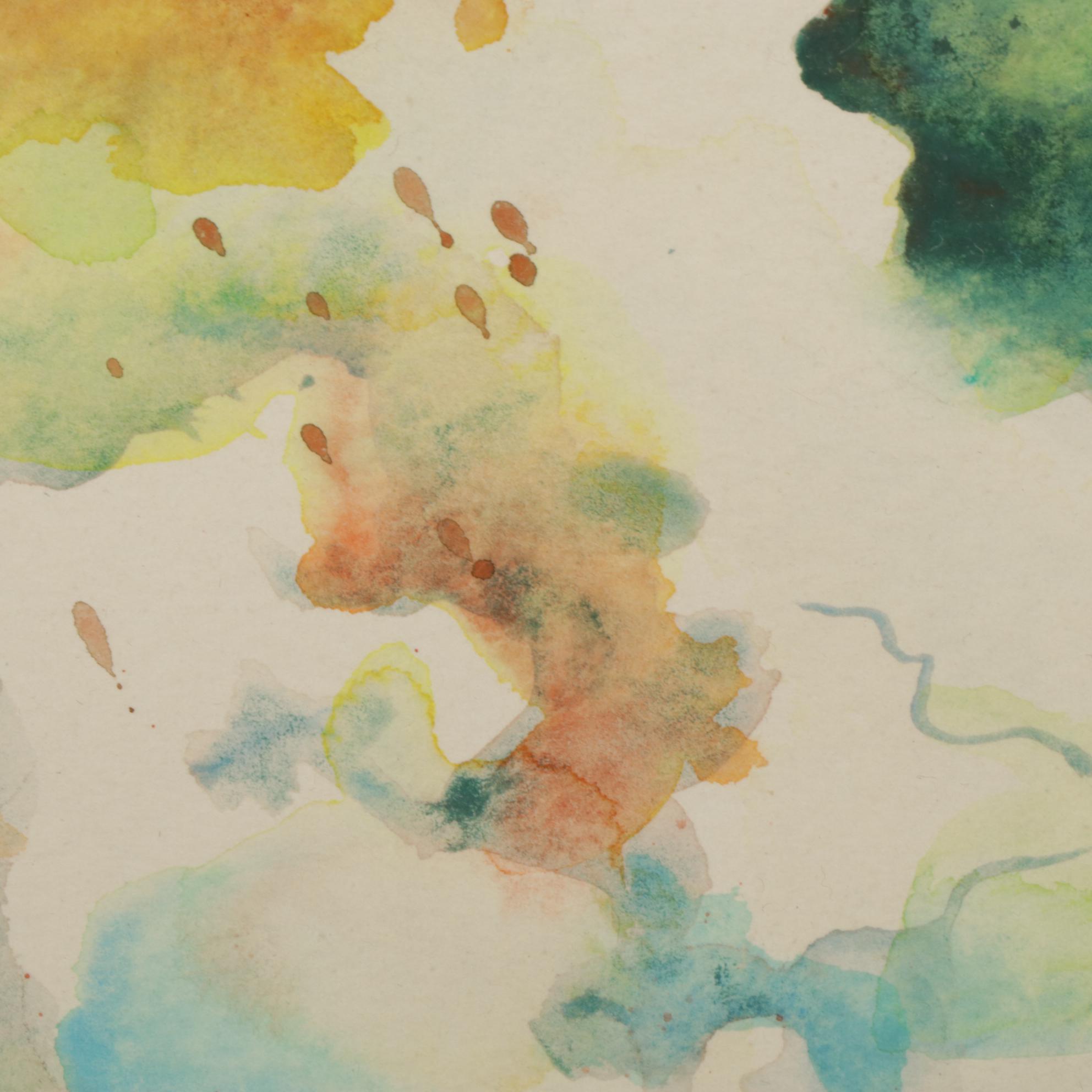 Joe Haering Splotch Textured Abstract Watercolor Painting, Late 20th Century