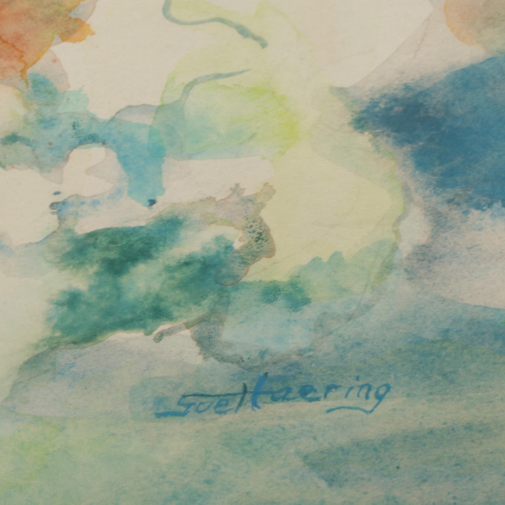 Joe Haering Splotch Textured Abstract Watercolor Painting, Late 20th Century