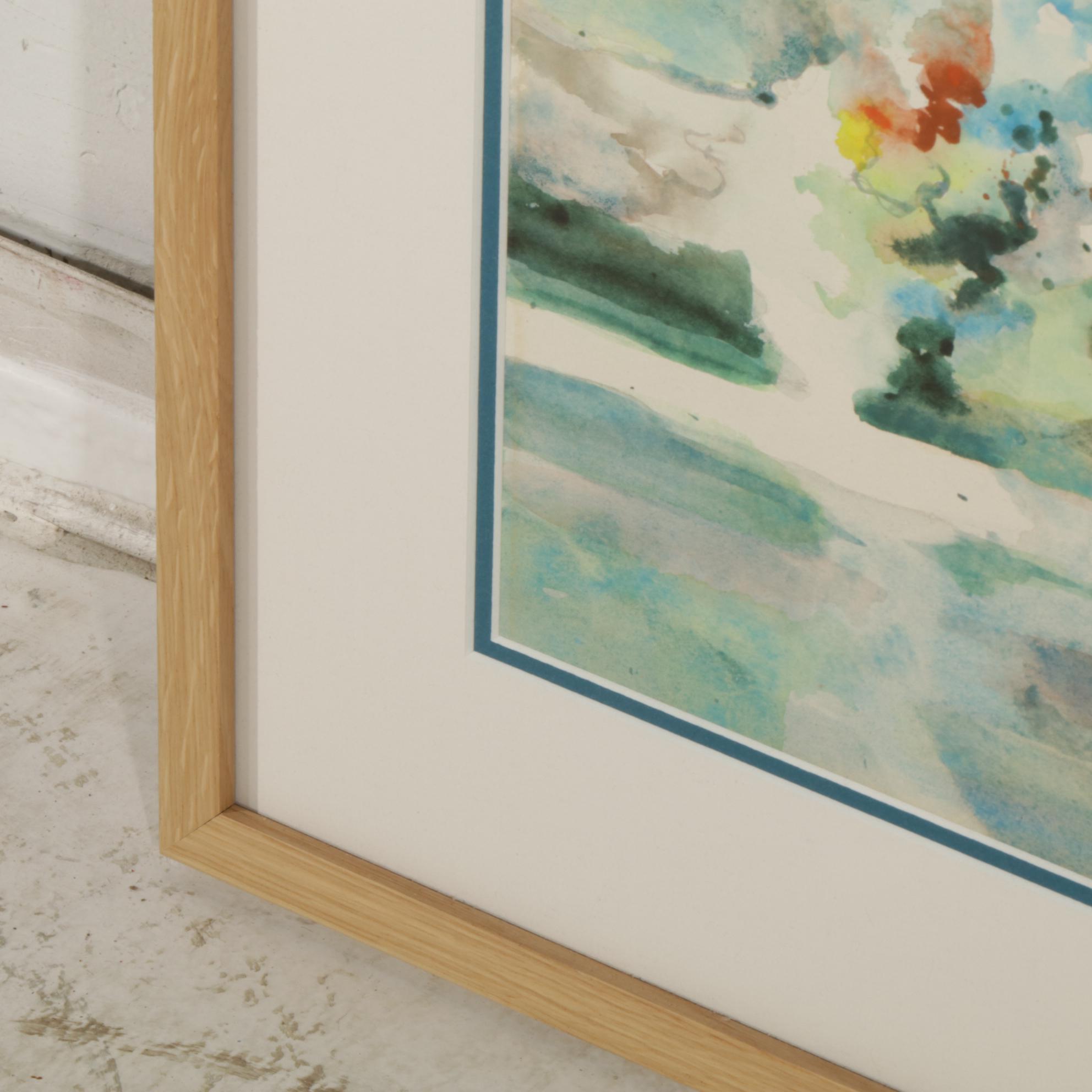 Joe Haering Splotch Textured Abstract Watercolor Painting, Late 20th Century