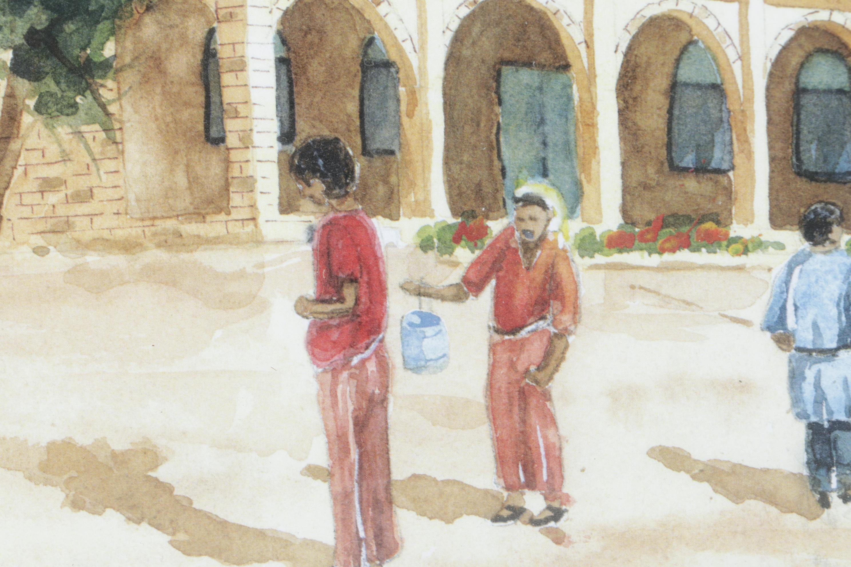 Half-Tone Print of Ethiopian Courtyard