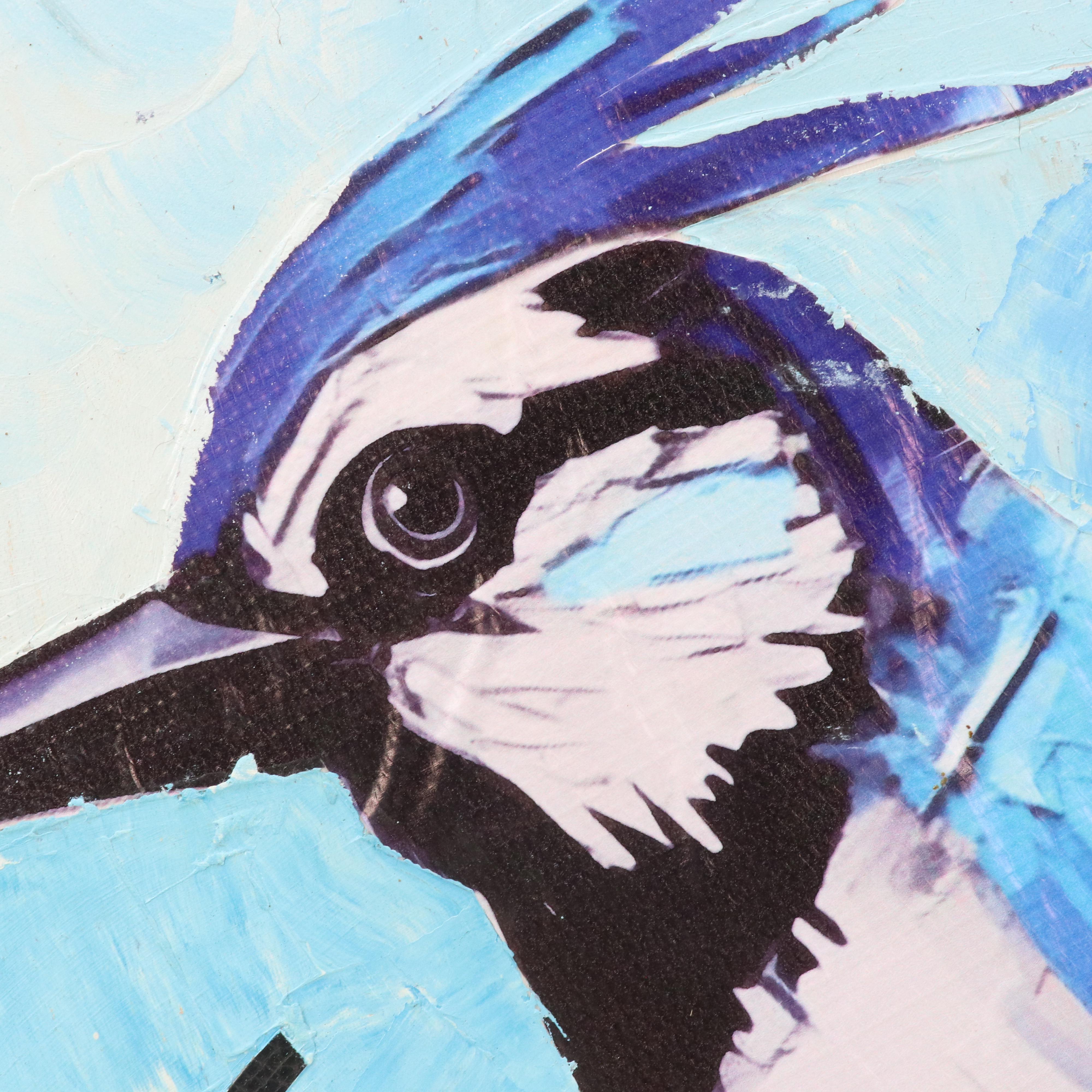 Bayo Ogundele Stylized Mixed Media Collage of Blue Jay Bird "Eye," 2025