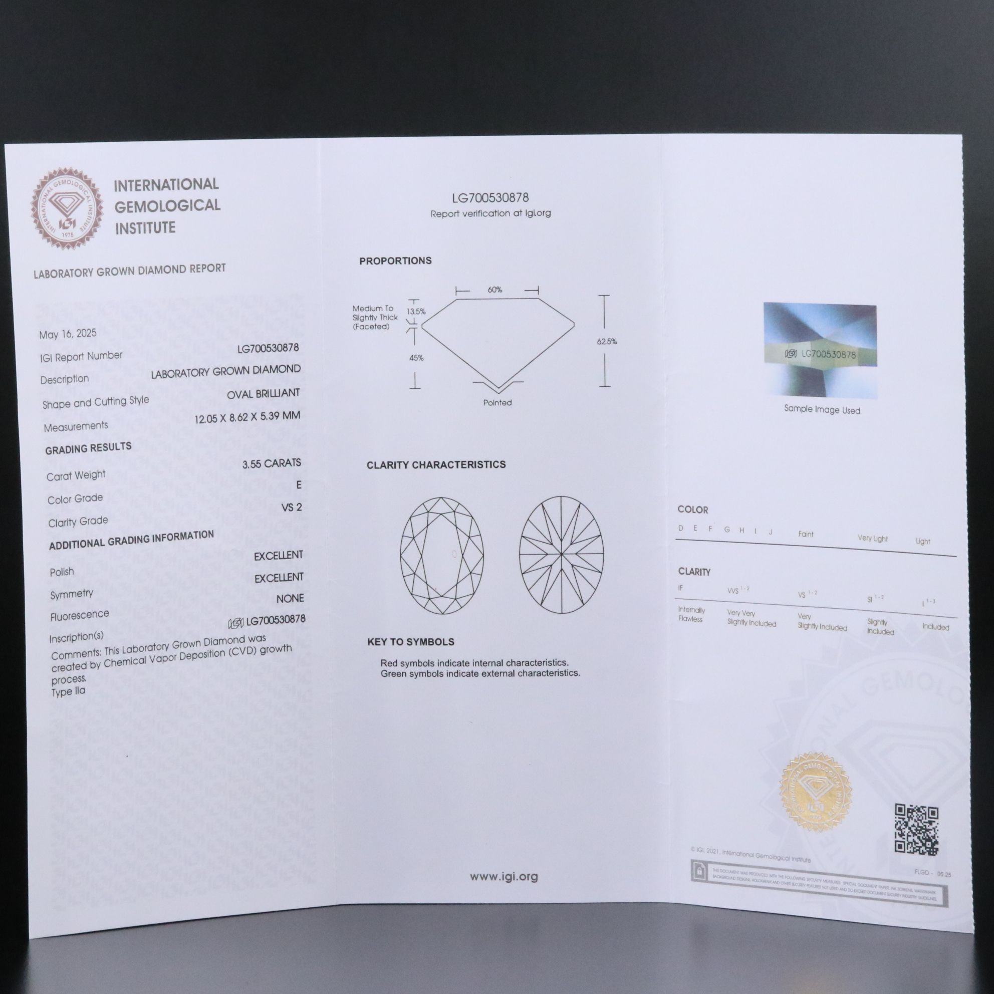 18K 3.55 CT Lab Grown Diamond Pendant with IGI Report