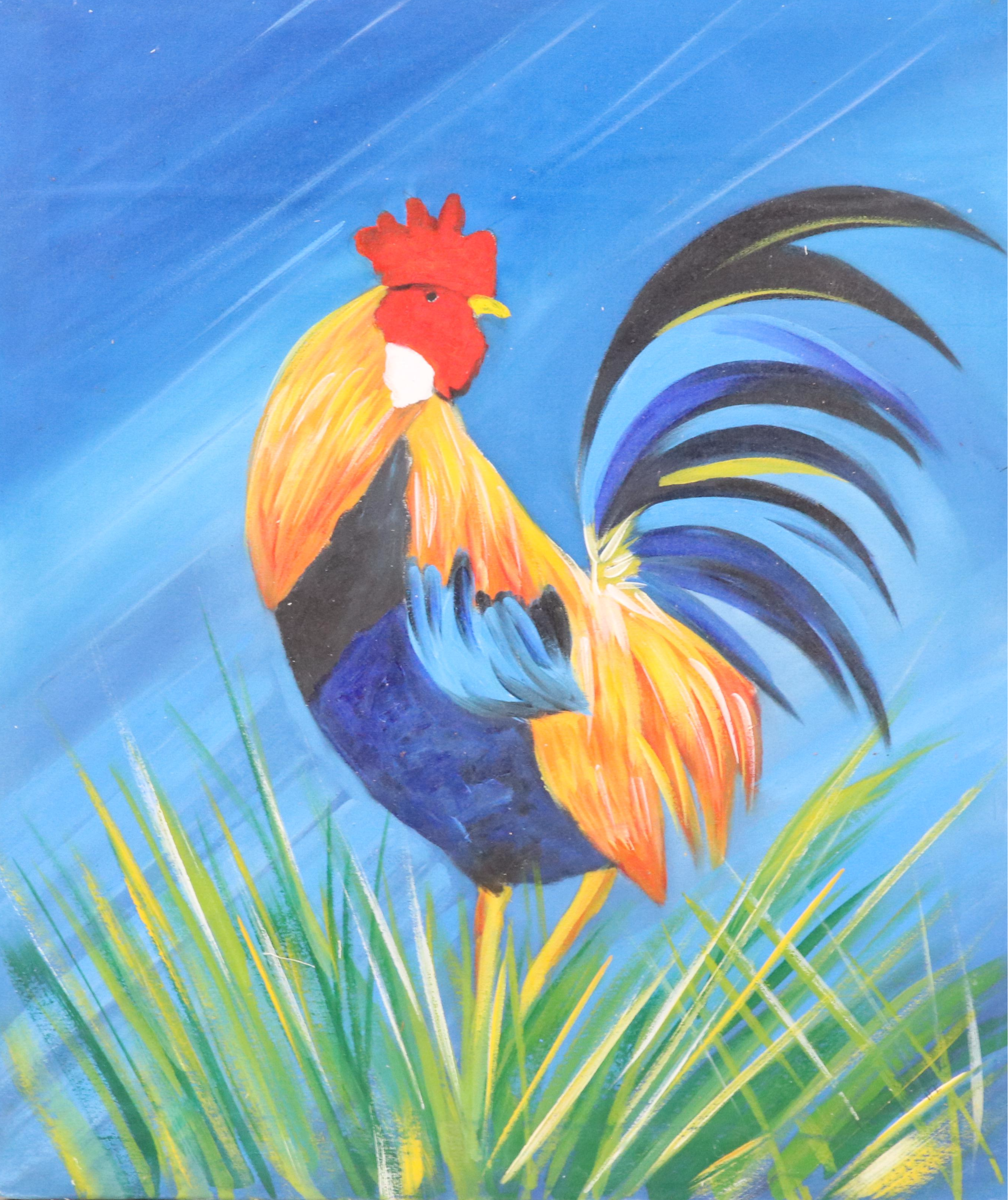 Bayo Ogundele Stylized Oil Painting of Rooster "Cock," 2025