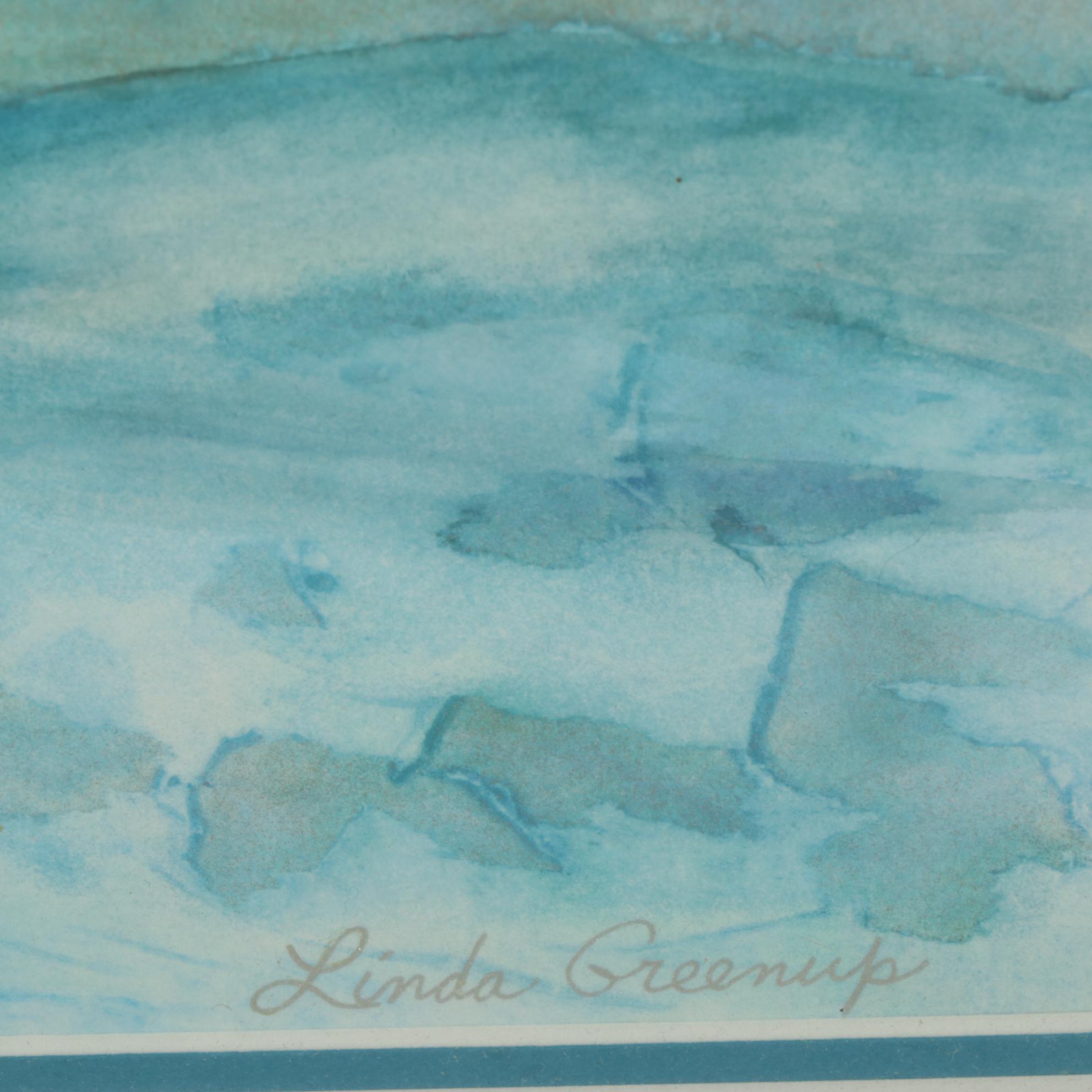 Linda Greenup Modernist Landscape Watercolor Painting, Late 20th Century
