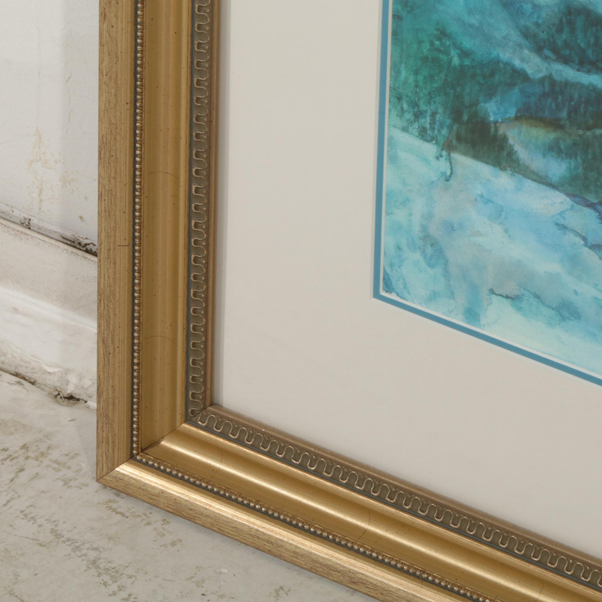 Linda Greenup Modernist Landscape Watercolor Painting, Late 20th Century