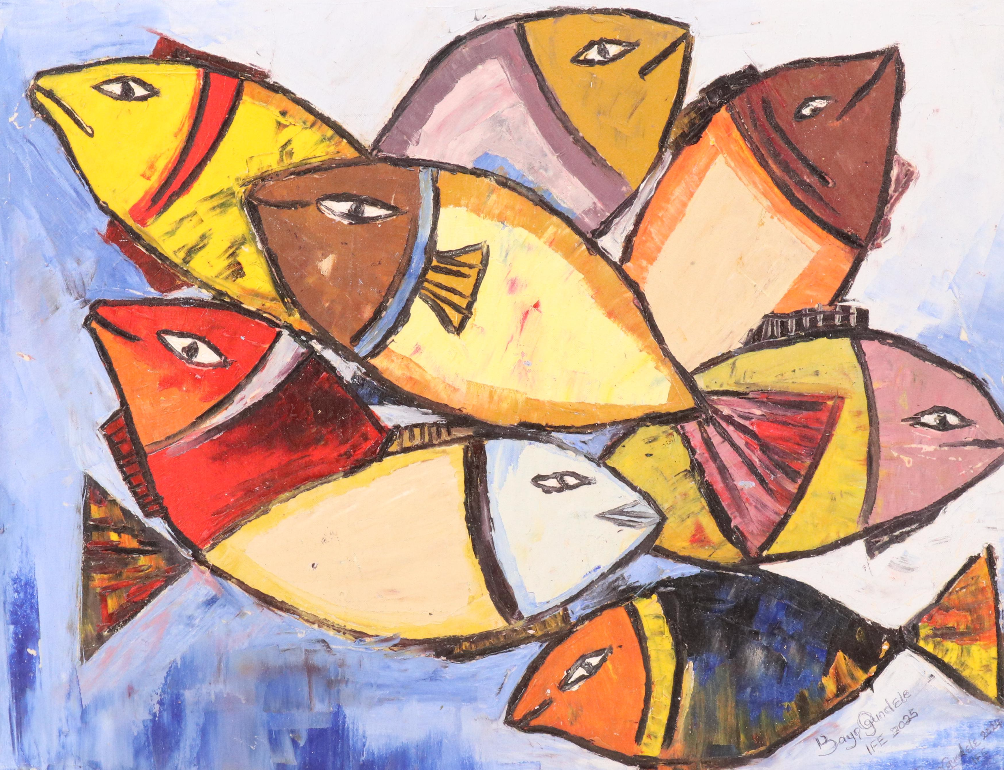 Bayo Ogundele Stylized Oil Painting of Fish, 2025