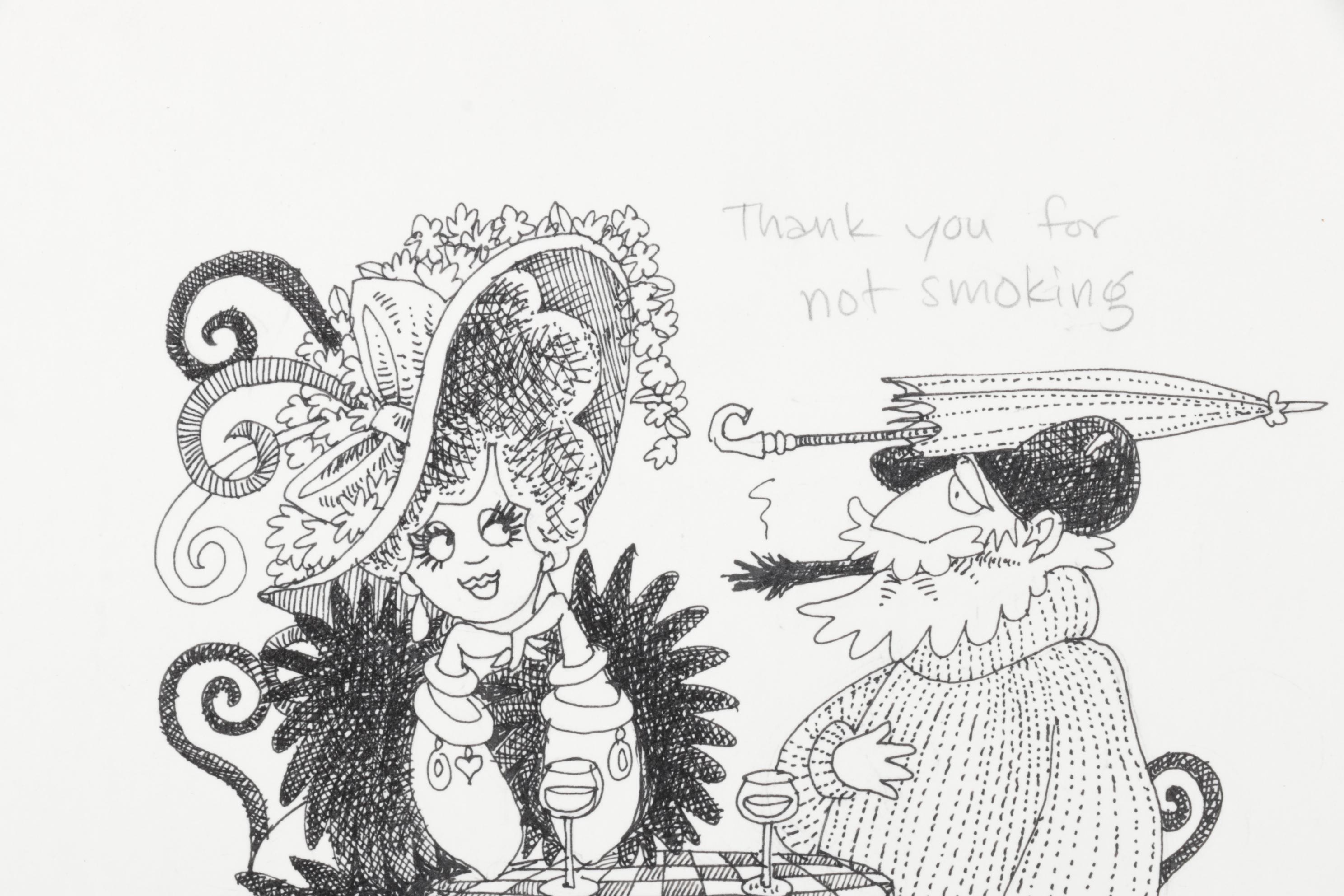 Susan Sturgill Pen and Ink Drawing "Thank You For Not Smoking"