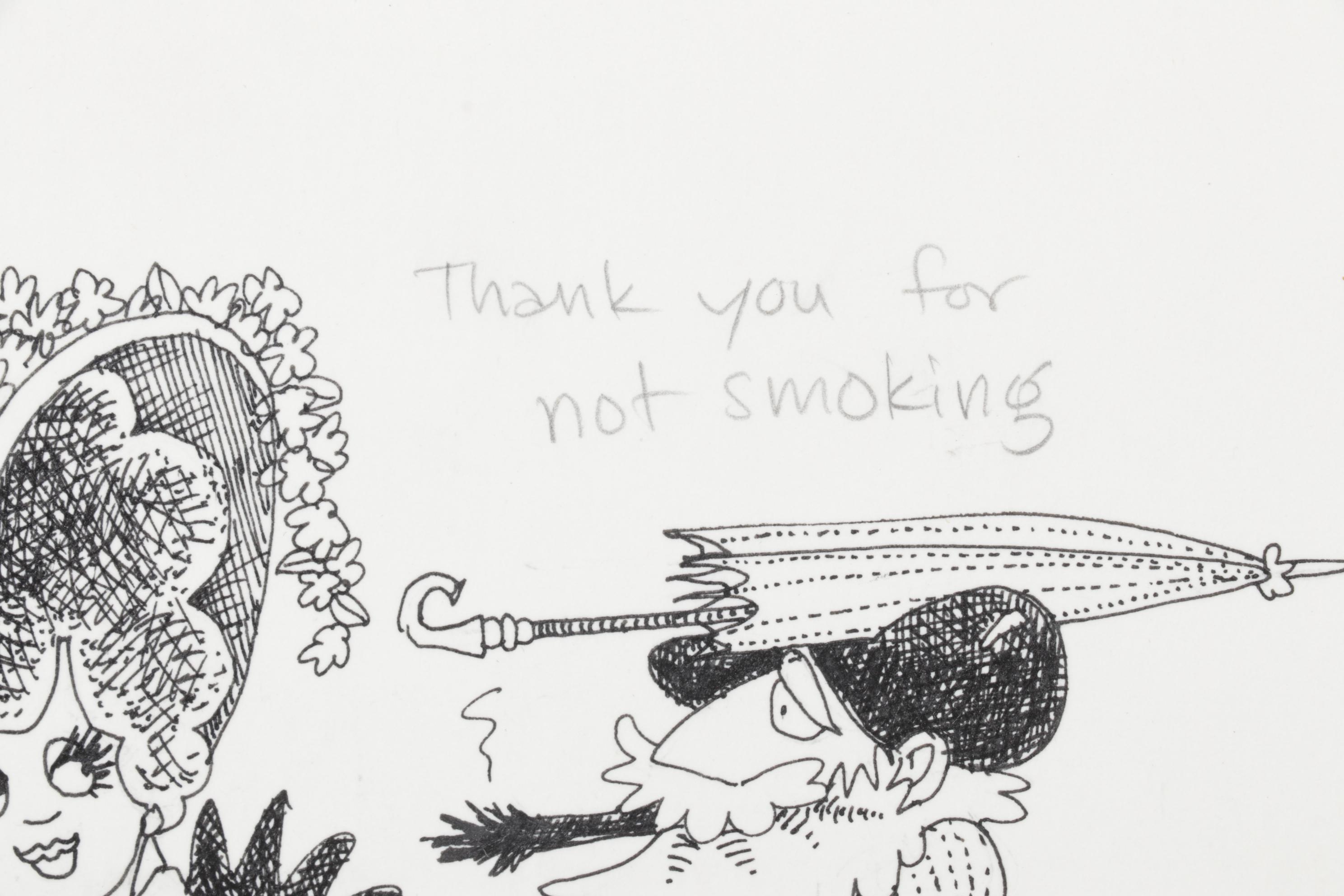 Susan Sturgill Pen and Ink Drawing "Thank You For Not Smoking"