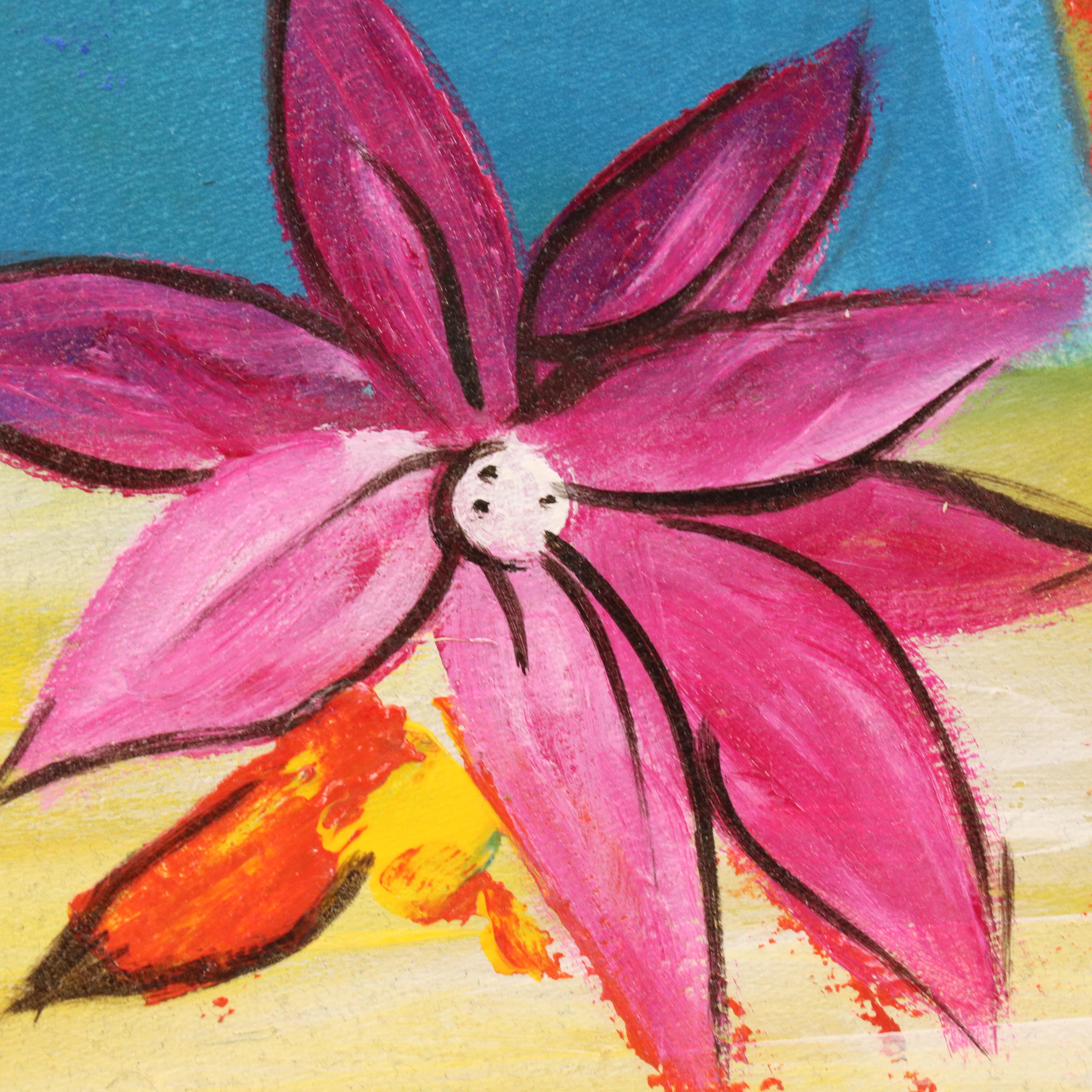 Bayo Ogundele Stylized Floral Still Life Oil Painting "Beautification Flower"