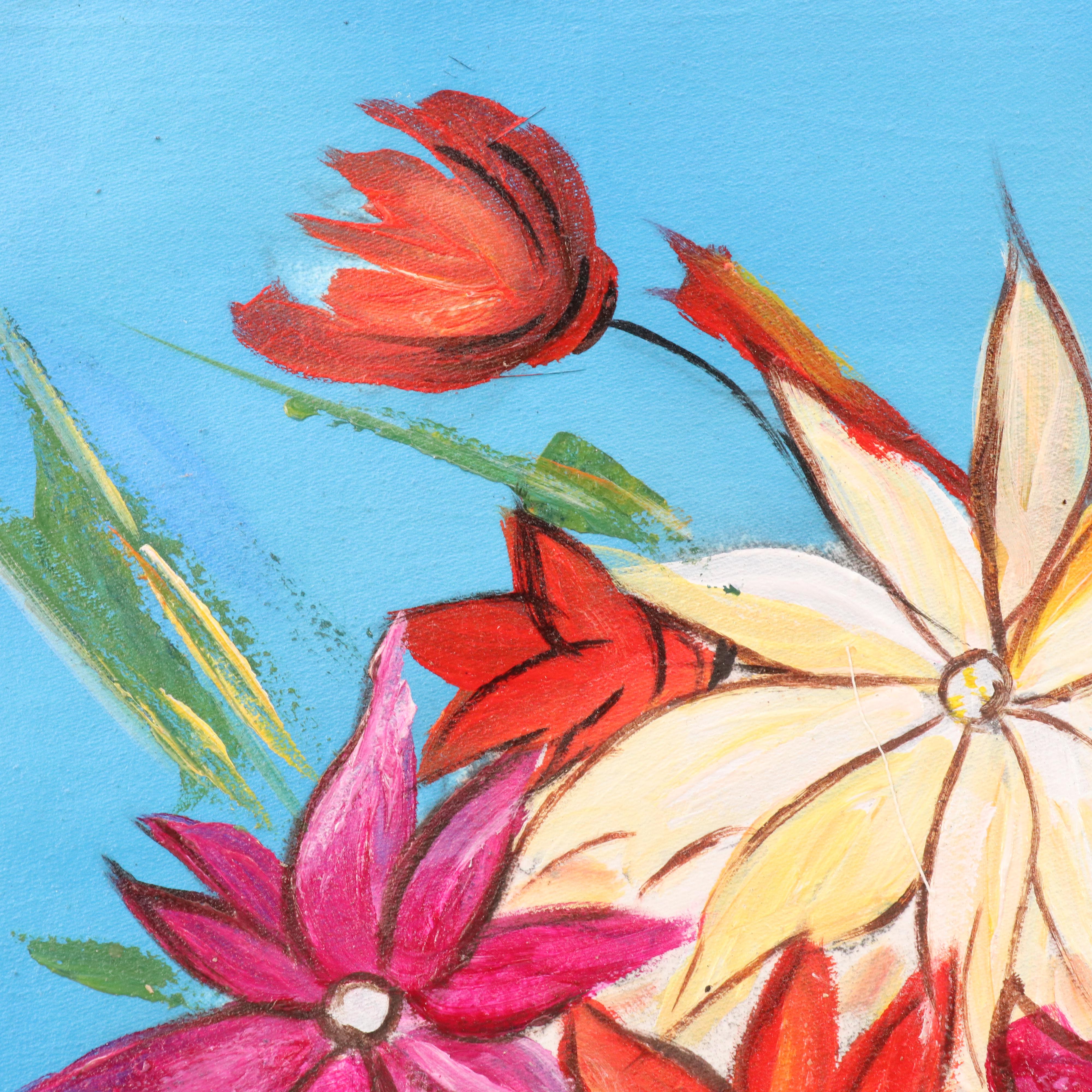 Bayo Ogundele Stylized Floral Still Life Oil Painting "Beautification Flower"