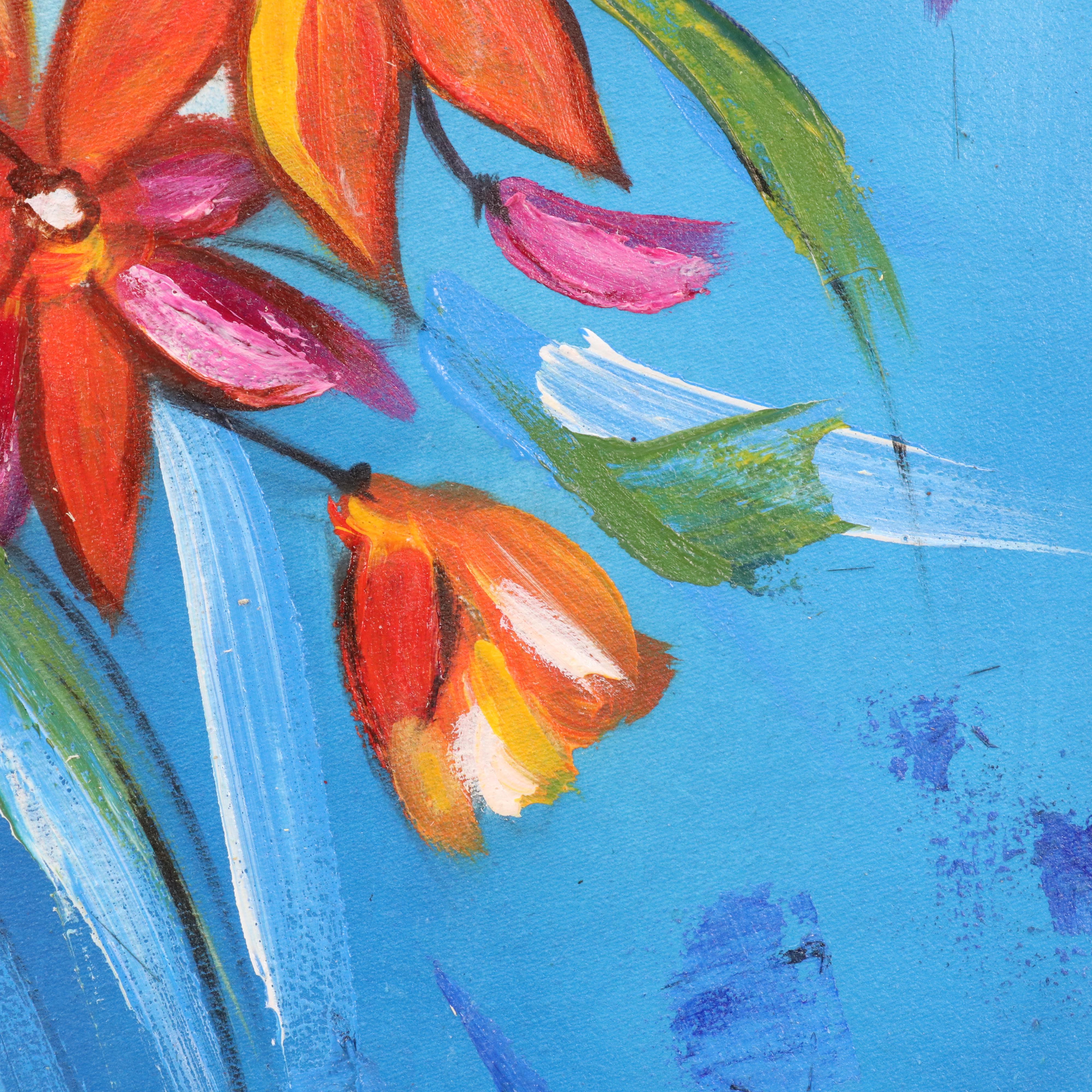 Bayo Ogundele Stylized Floral Still Life Oil Painting "Beautification Flower"