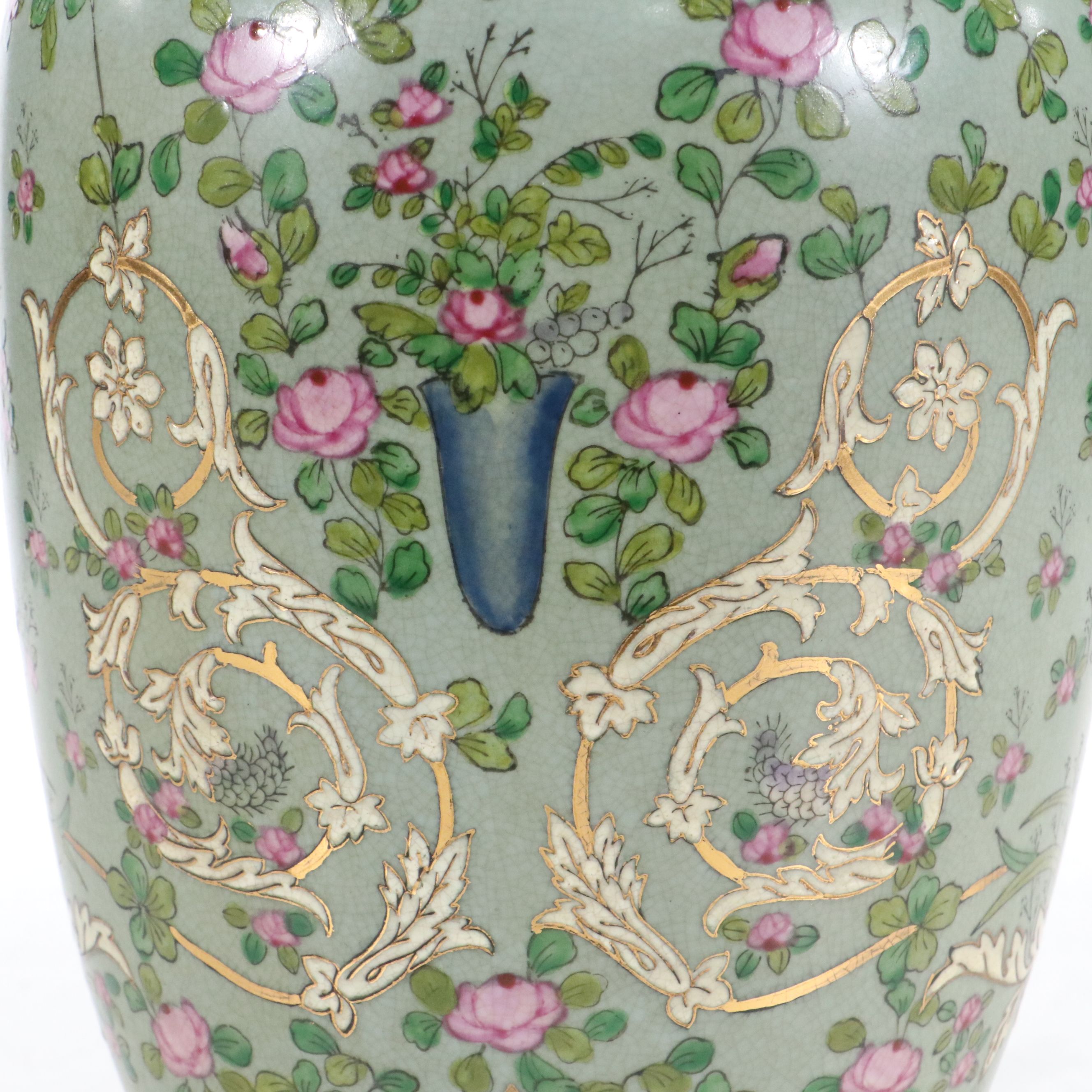 Continental Style Hand-Painted Ceramic Vase Lamp, circa 2000