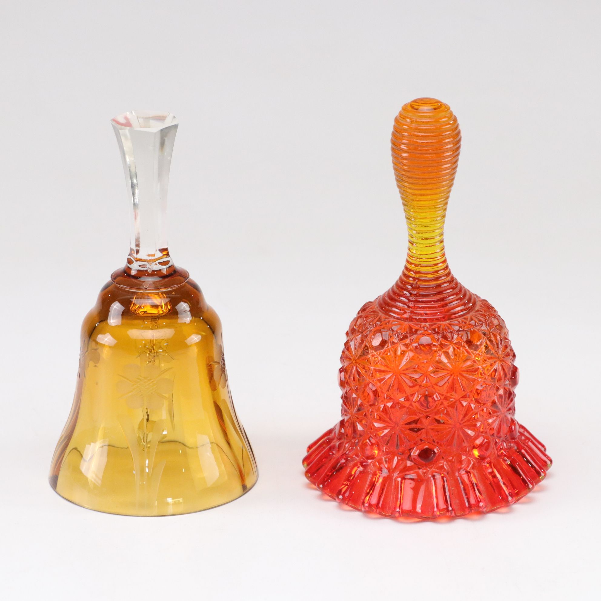 Fenton Amberina Bell and Candy Dish with Etched Glass Bell and Nortec Card Tray