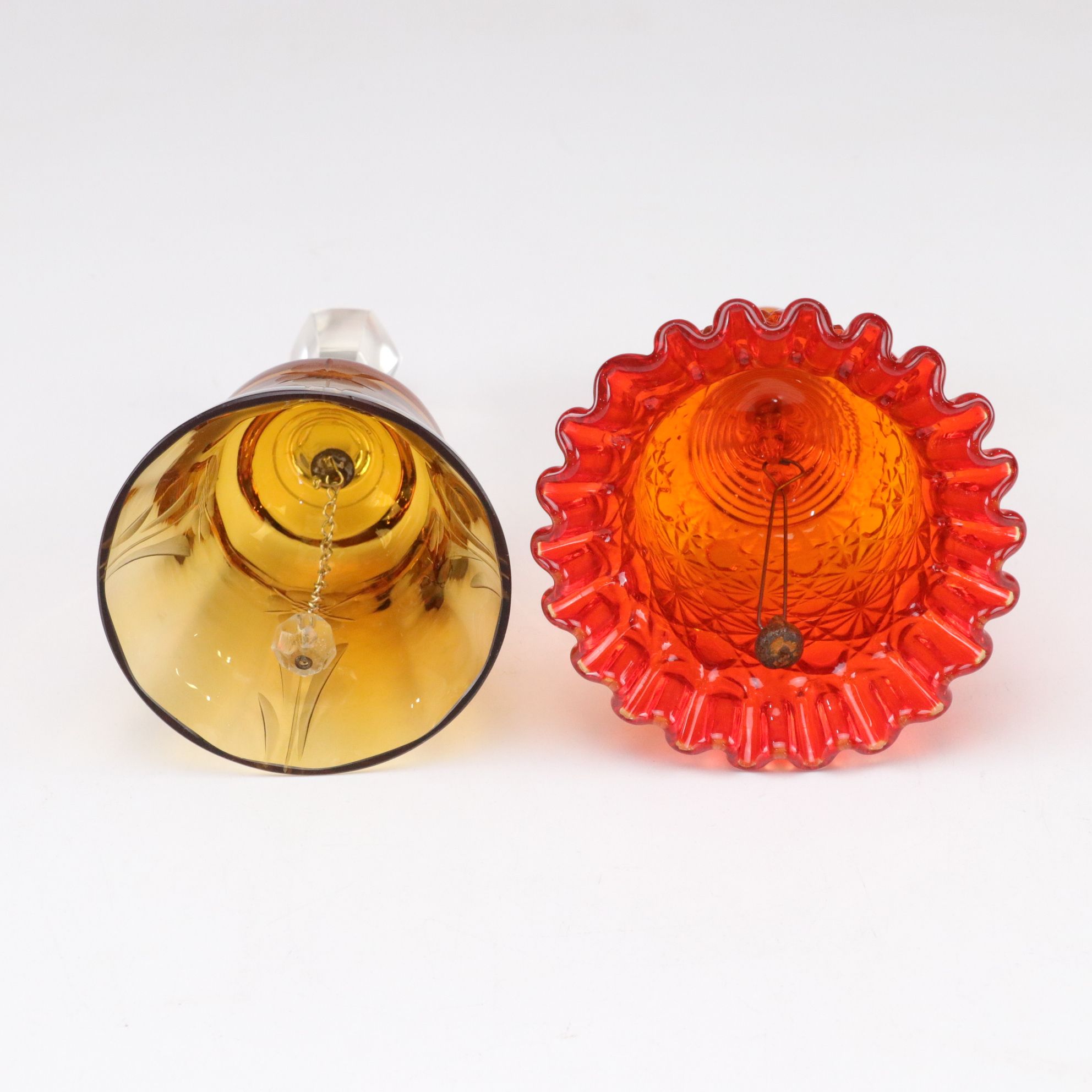 Fenton Amberina Bell and Candy Dish with Etched Glass Bell and Nortec Card Tray